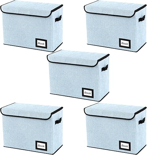 Paquete de 5 cajas de almacenamiento de cómics, 15.8 x 7.8 x 11.8 pulgadas, caja corta plegable de cómics, capacidad para 160-180 colecciones de