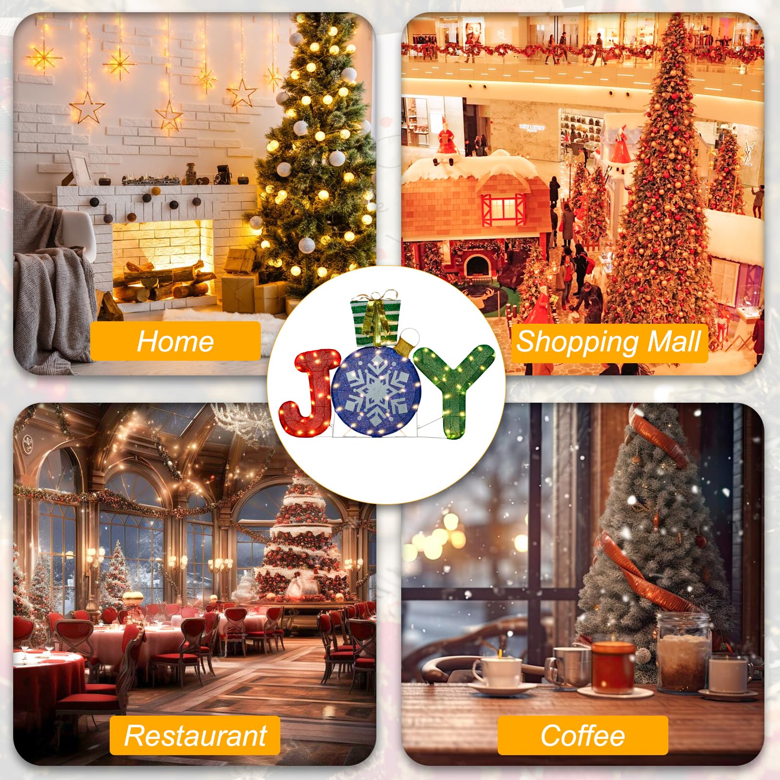 Decoración navideña iluminada para exteriores, alegría 3D con caja de regalo, adorno de pie iluminado con purpurina, decoración de Navidad para el hogar, césped, patio, jardín