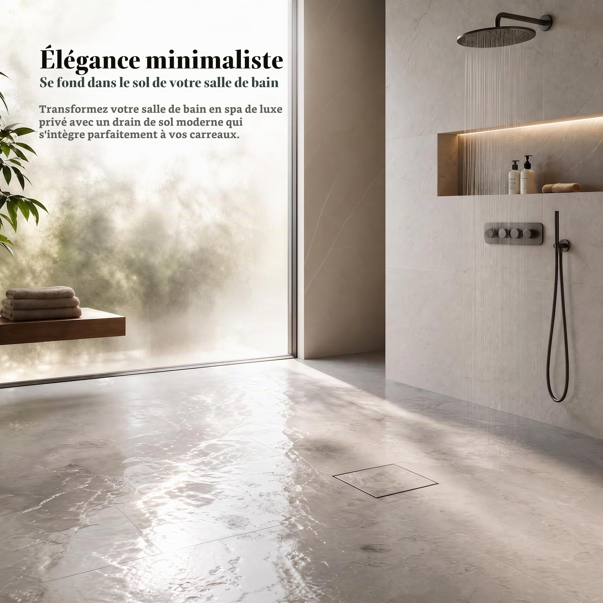 Caniveau de douche en acier inoxydable Duadratisch - 15 cm - 2 en 1 - Avec siphon à 360° - Joint d'eau et filtre à cheveux améliorés - 2 adaptateurs de vidange DN50 DN40 - Argenté