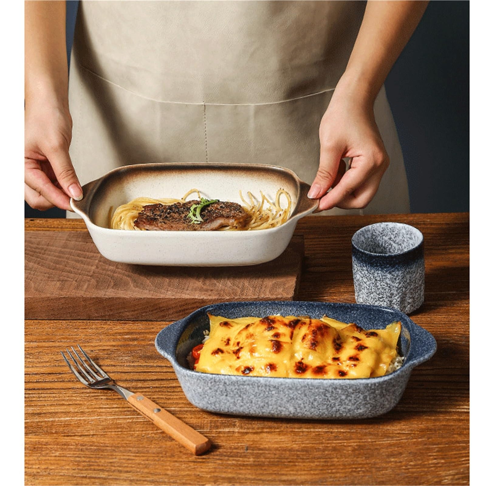 Plat de cuisson rectangulaire en céramique avec poignées for micro-ondes Pain