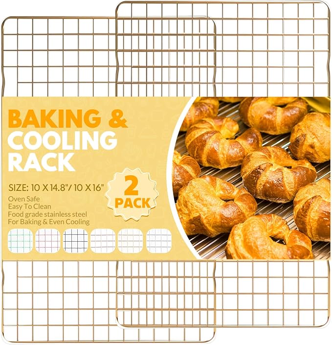 2 PCS Cooling Racks | 14.8x10 Inches Stainless Steel Cooling Rack | Color: Gold