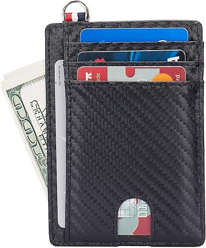 Miniatura 2 de Billetera delgada minimalista con bolsillo frontal, bloqueo RFID de viaje, billetera delgada de cuero, tarjetero para tarjetas de crédito para