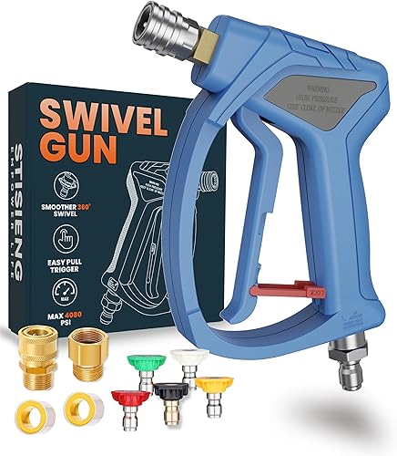 Miniatura 7 de Pistola de lavado a presión corta con giro de 360°, kit de pistola de lavado de alta presión con 5 puntas de boquilla, adaptadores M22-0.551 in y
