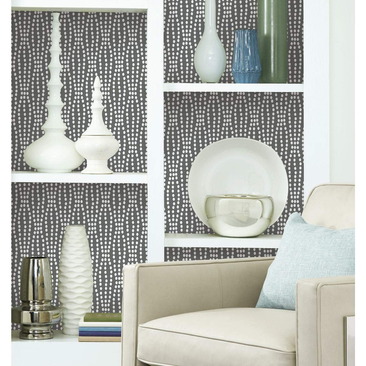 RoomMates Waverly Strands Peel and Stick Wallpaper, Grey, White - Image 4