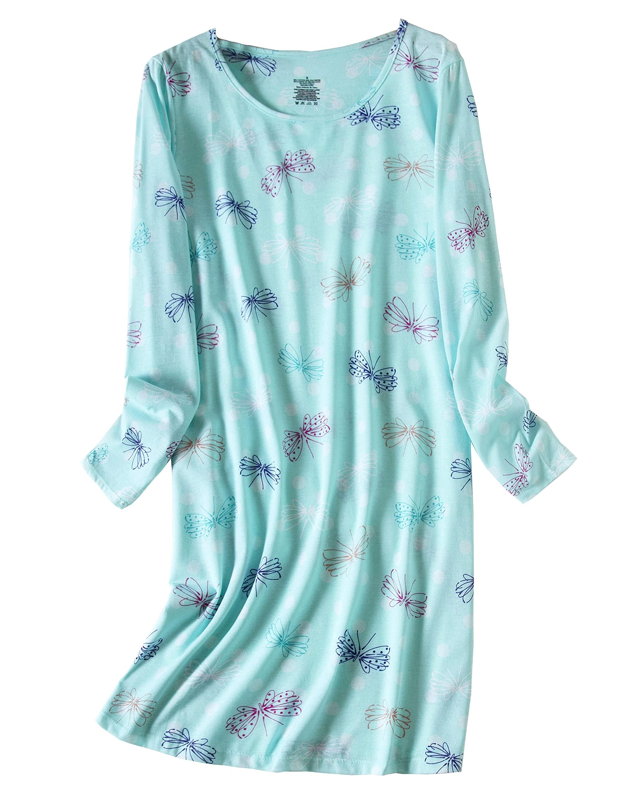 Inadays Paquete de 3 camisones de algodón para mujer, ropa de dormir de manga larga, estampado divertido, holgados, cómodos