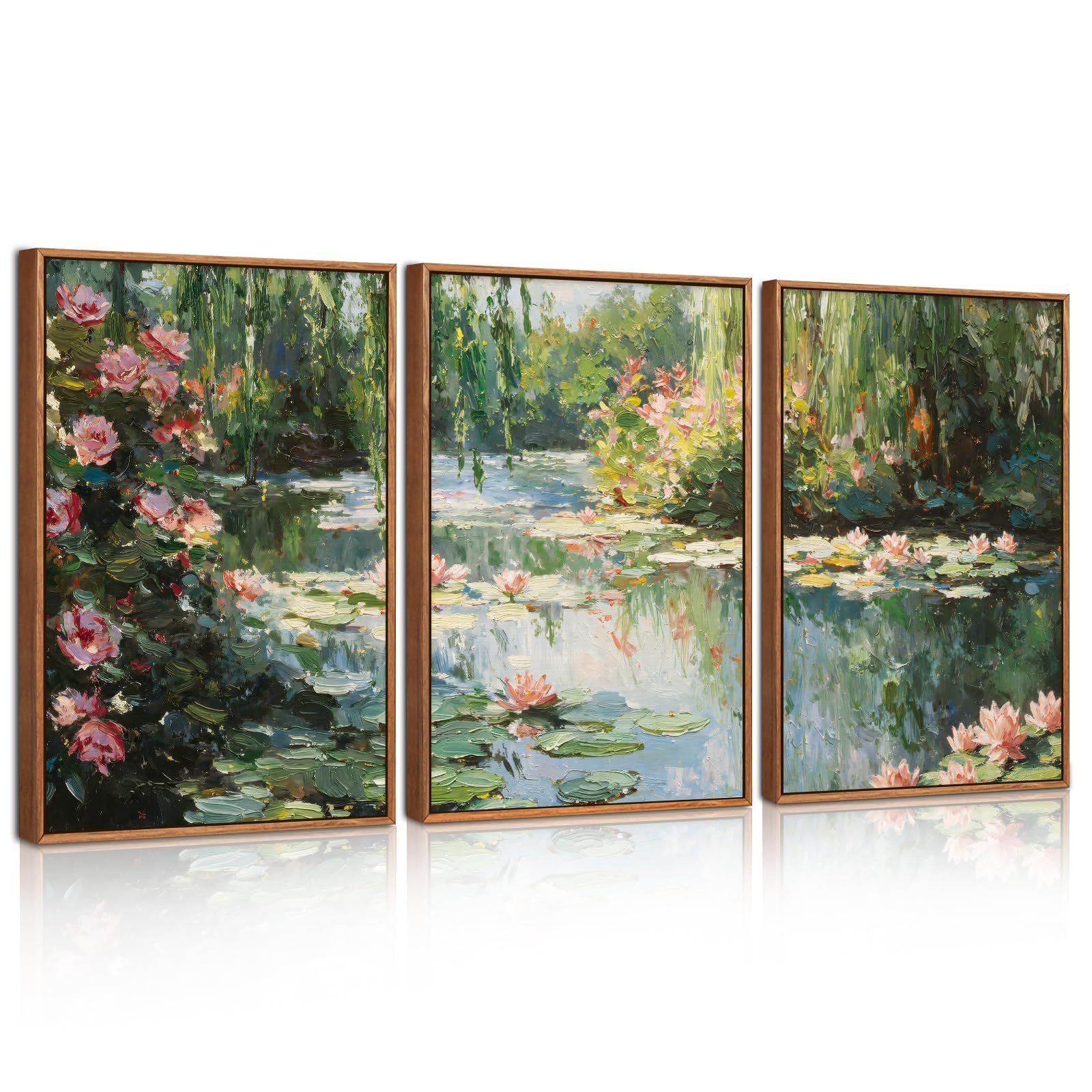 Celestdeco Monet Water Lilies Framed Canvas Wall Art Vintage Impressionist 30x40cm