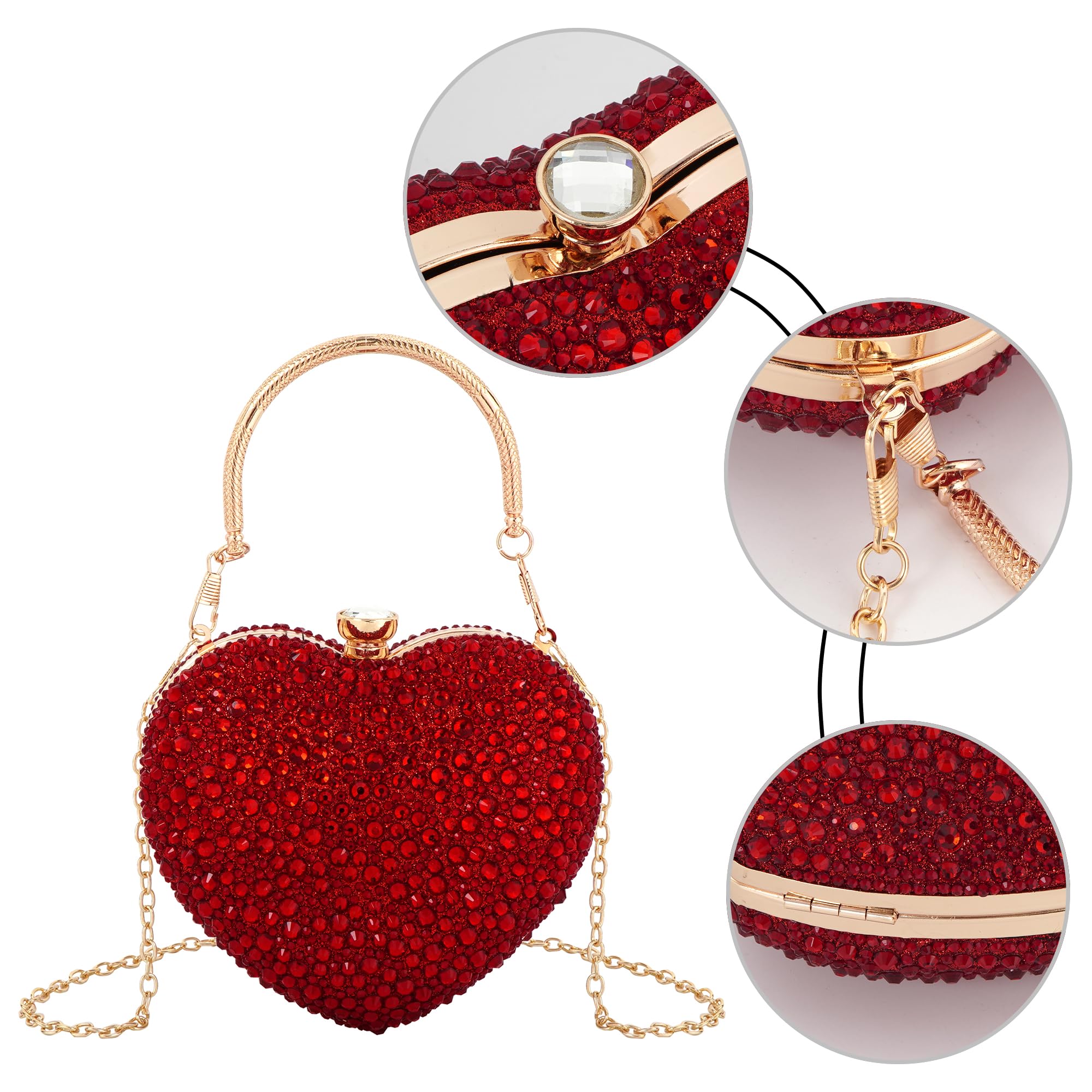 Zeph Hosea Women Heart Shaped Clutch Handbag Wedding Party Evening Bag Mini Chain Purse Cocktail Prom Tote Shoulder Bag