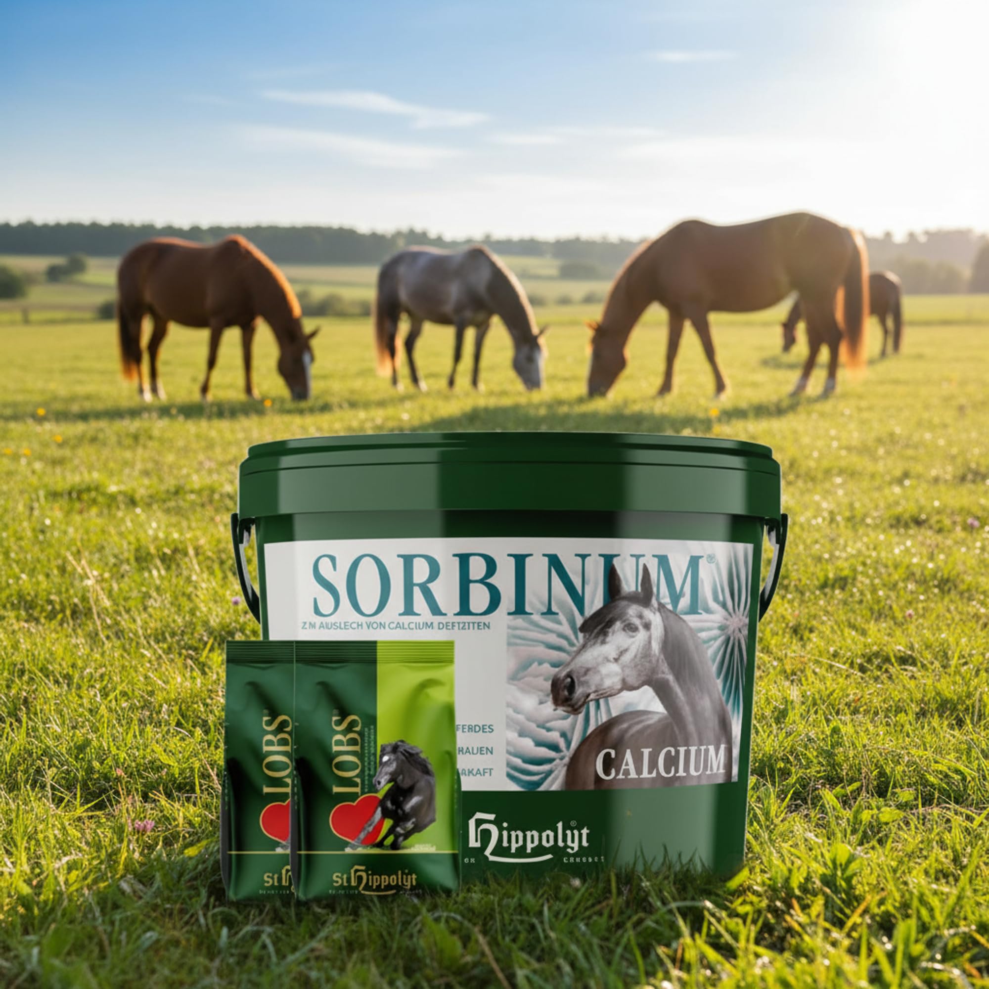 St. Hippolyt Sorbinum Calcium Pferdefutter mit Meeresmineralien und Korallenkalk, pelletiert für erhöhten Calciumbedarf, inkl. Belohnungswürfel – stärkt Knochen und Vitalität
