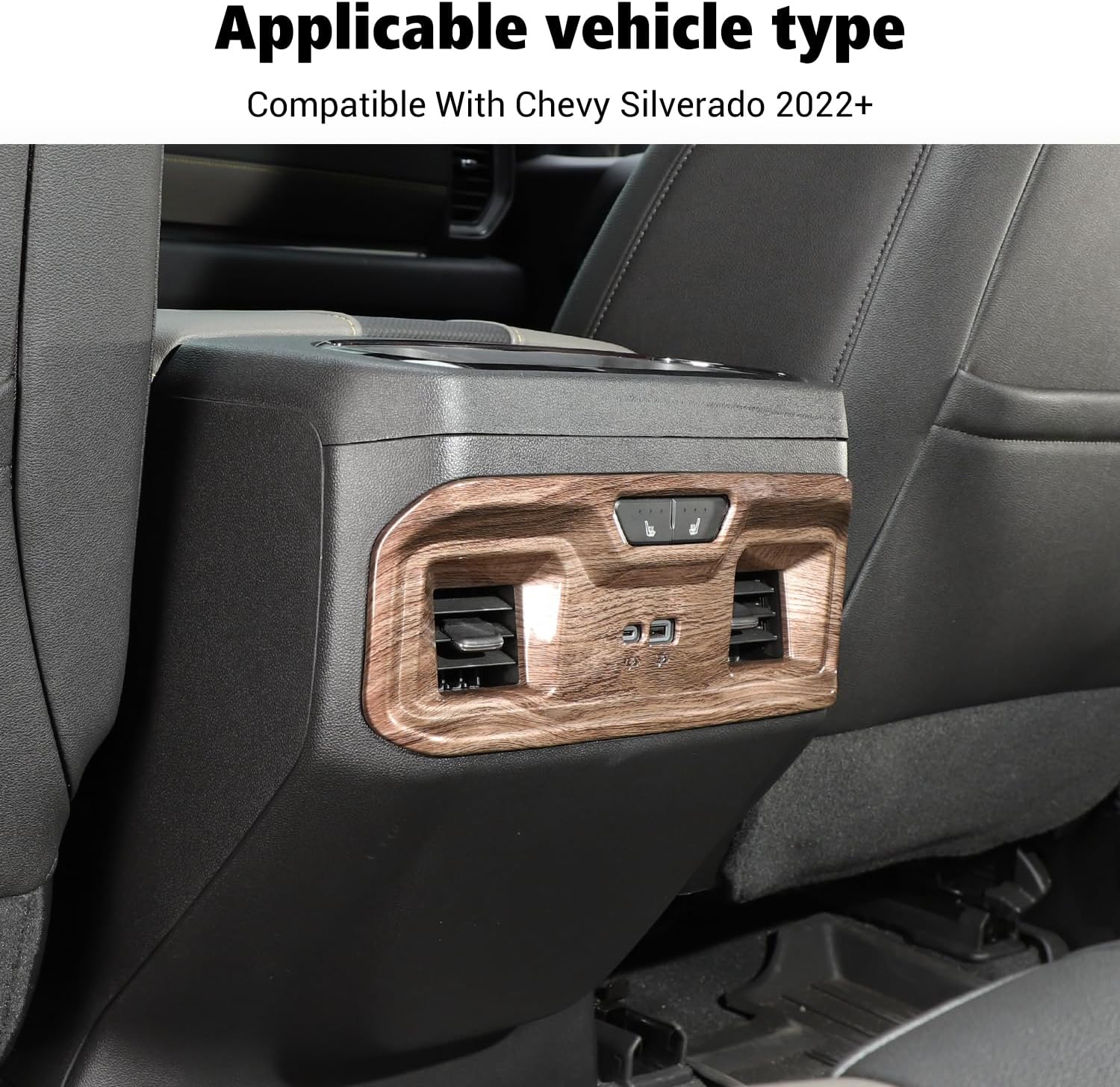 Voodonala for Chevy Silverado ZR2 2022-2025 Center Armrest Box Rear Air Vent Panel Cover Compatible with Chevrolet Silverado 2022 2023 2024 2025 (ABS,Wood)