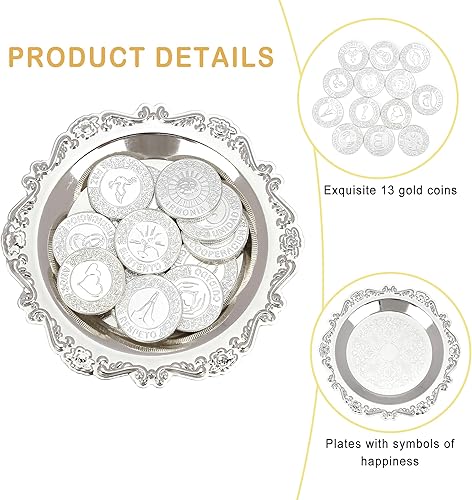 Miniatura 10 de TINGKU Arras de Boda de oro Arras para Boda de Boda Unity Monedas Set para Ceremonia Boda Arrhae Moneda con Bandeja Soporte para Plato - Español