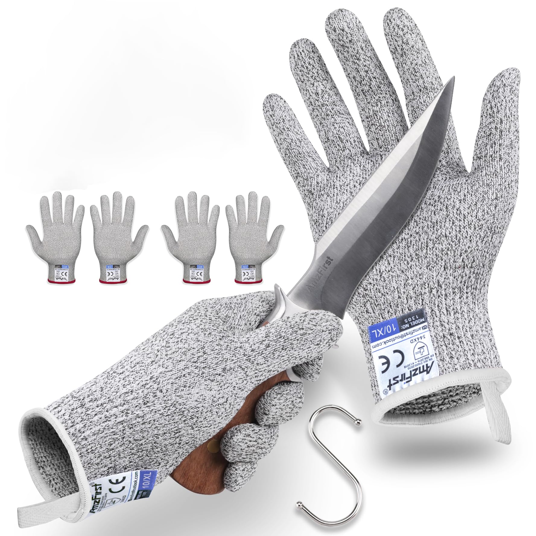 AmzFirst 2 Paar Schnittsichere Handschuhe,Küchen Handschuhe Lebensmittelkontaktqualität,Level 5 Schnittschutz,Arbeitshandschuhe,Gartenhandschuhe,Schnitzhandschuh für Holzschnitzen,Größe : 10/XL Baumarkt