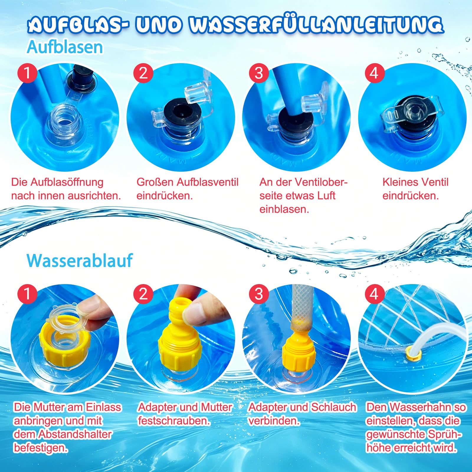 Tanning Pool mit Eingebautem Sprinkler, Luftmatratze Schwimminsel mit Getränkehalter, Griff und Rückenlehne, Amphibisch Luftmatratze Wasser Erwachsene Geeignet für Schwimmbäder, Strände, Gärten