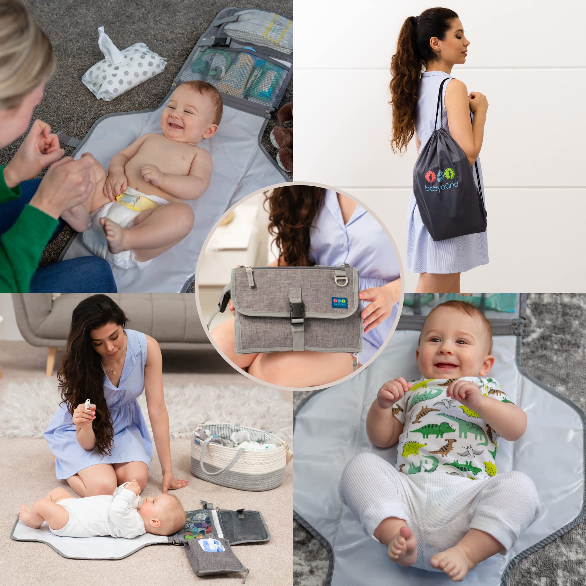 Cambiador portátil – Cambiador de bebé con cambiador de pañales impermeable – Kit de embrague plegable para cambiar pañales – Estación de cambio de pañales portátil y organizador de pañales para