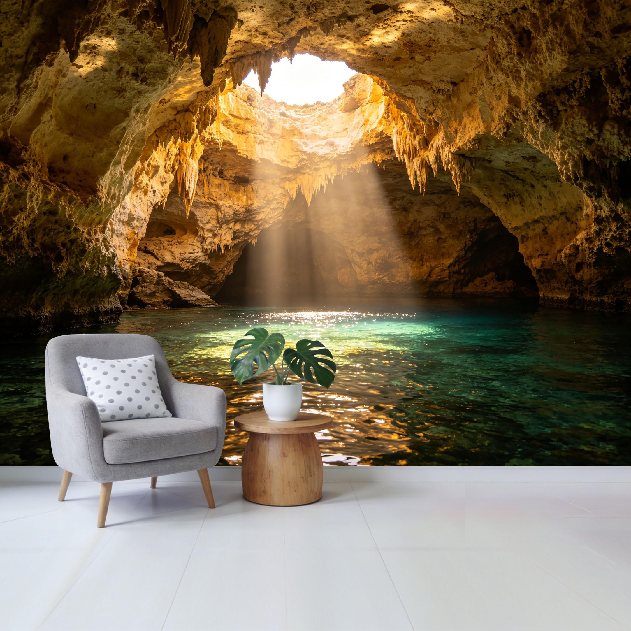 Qzlithotic Yq2605251010 Custom Size Wall Mural Sea Cave Sunbeam Tropical Ocean Landscape 3D Trompe L'oeil Selfadhesive Wall Fabric Removable Wallpaper For Home Office Decor