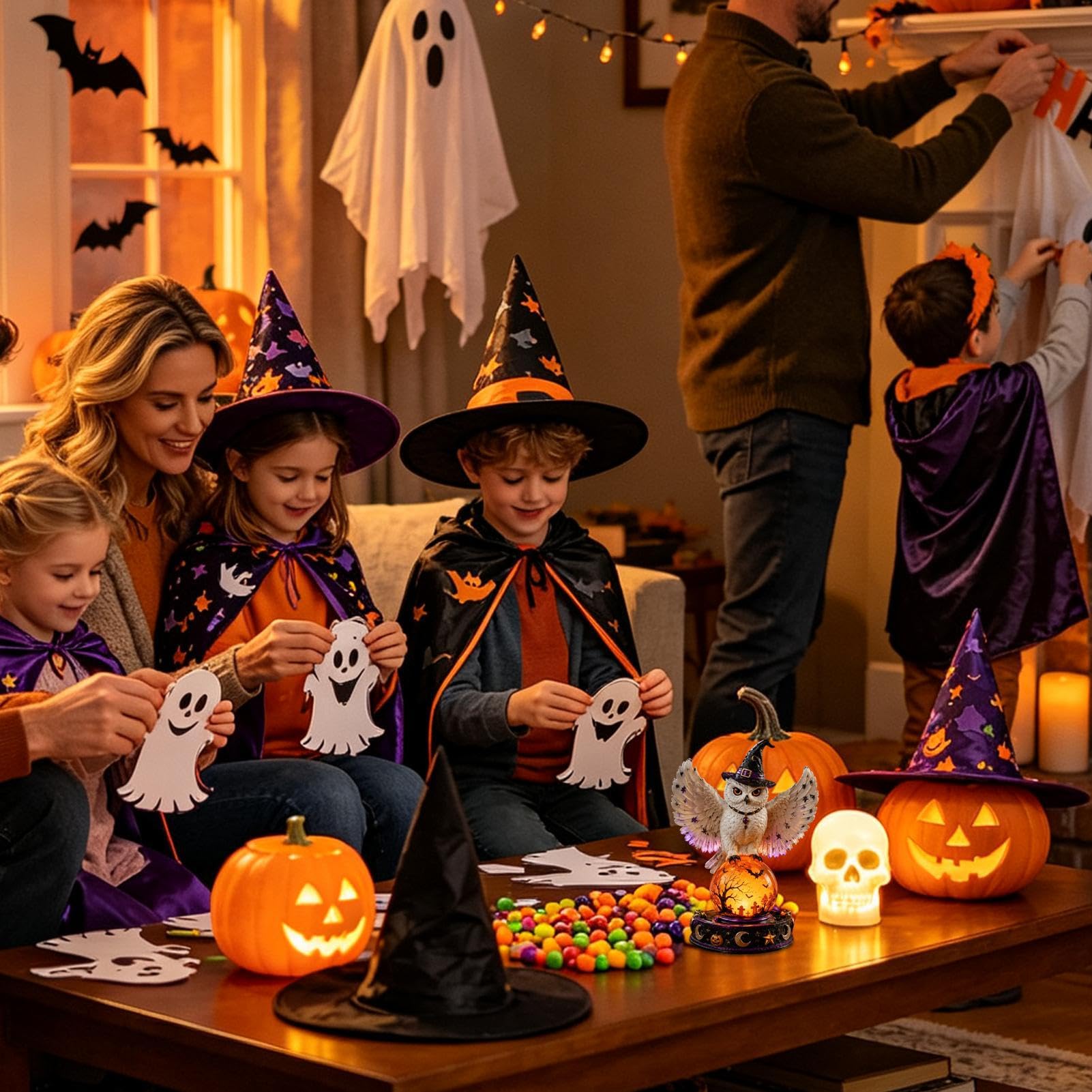 Kryształowa kula na Halloween, estetyczna świecąca lampa nocna