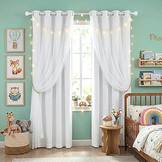 PONY DANCE White 95 inch Sheer Curtains - Double-Layered Blackout Curtai...