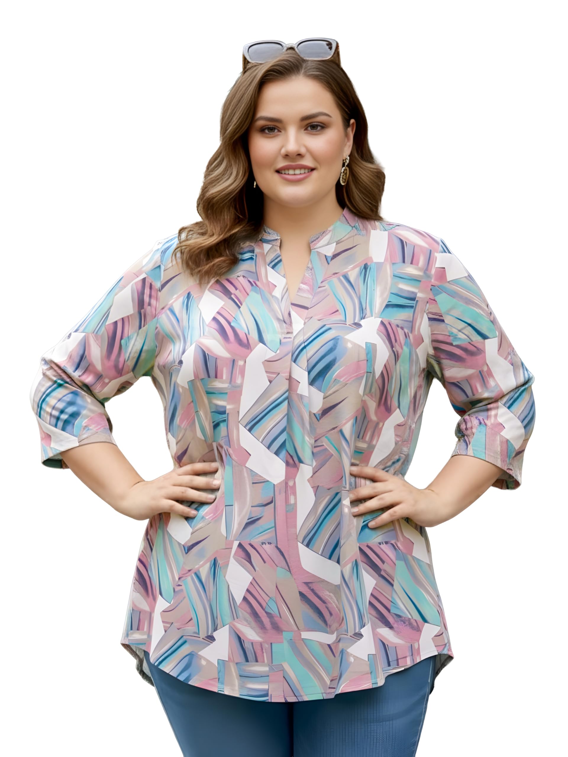 Women Plus Size Abstract Print Rayon Tunic Top (XL to 7XL)-image-25