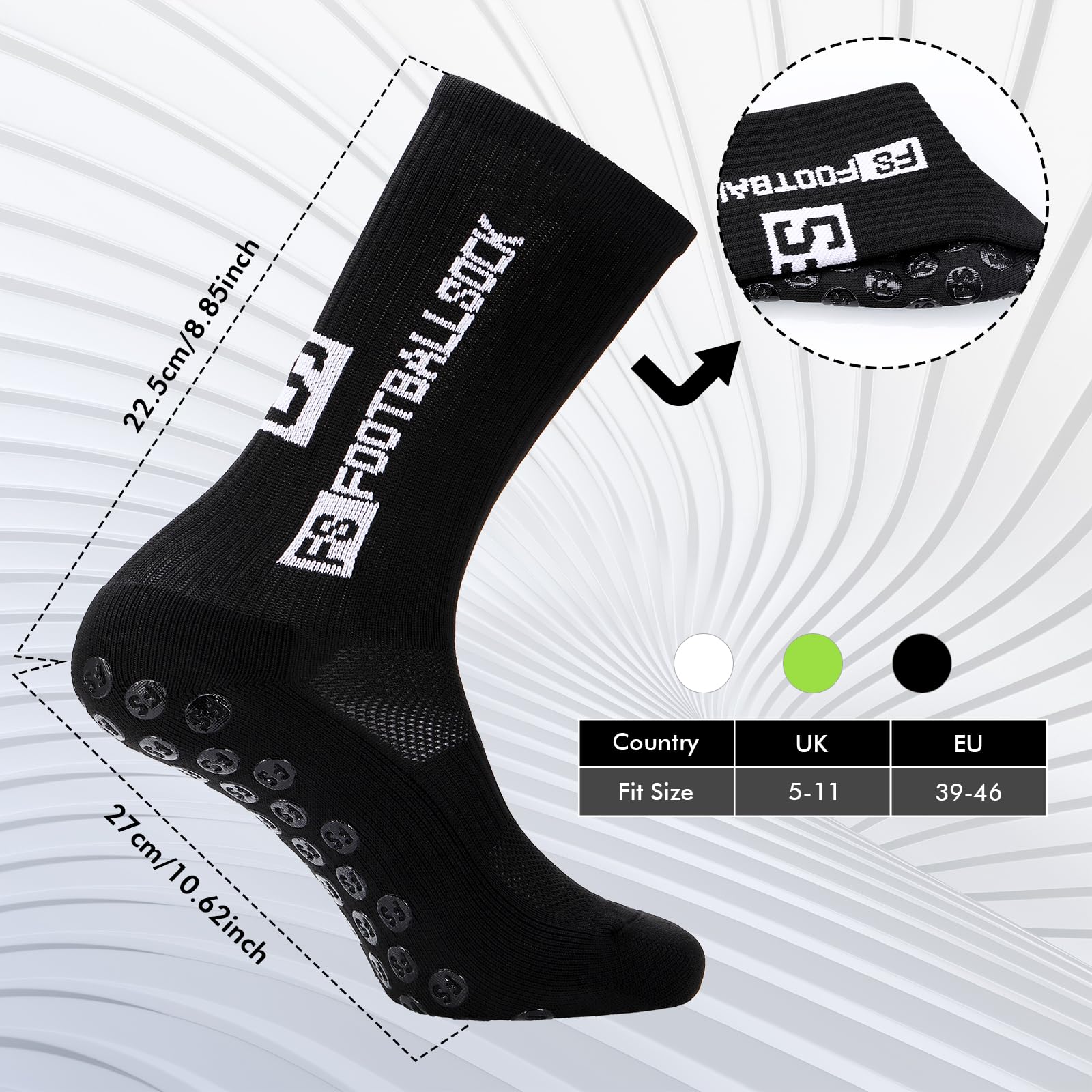 Fentar 3Pezzi Calzini Grip Calcio, Calze Antiscivolo Calcio con Puntini in Silicone, Calze Calcio Comode, Calzettoni Calcio Traspiranti, EU39-46 Calzini Antiscivolo Uomo per Calcio Trekking