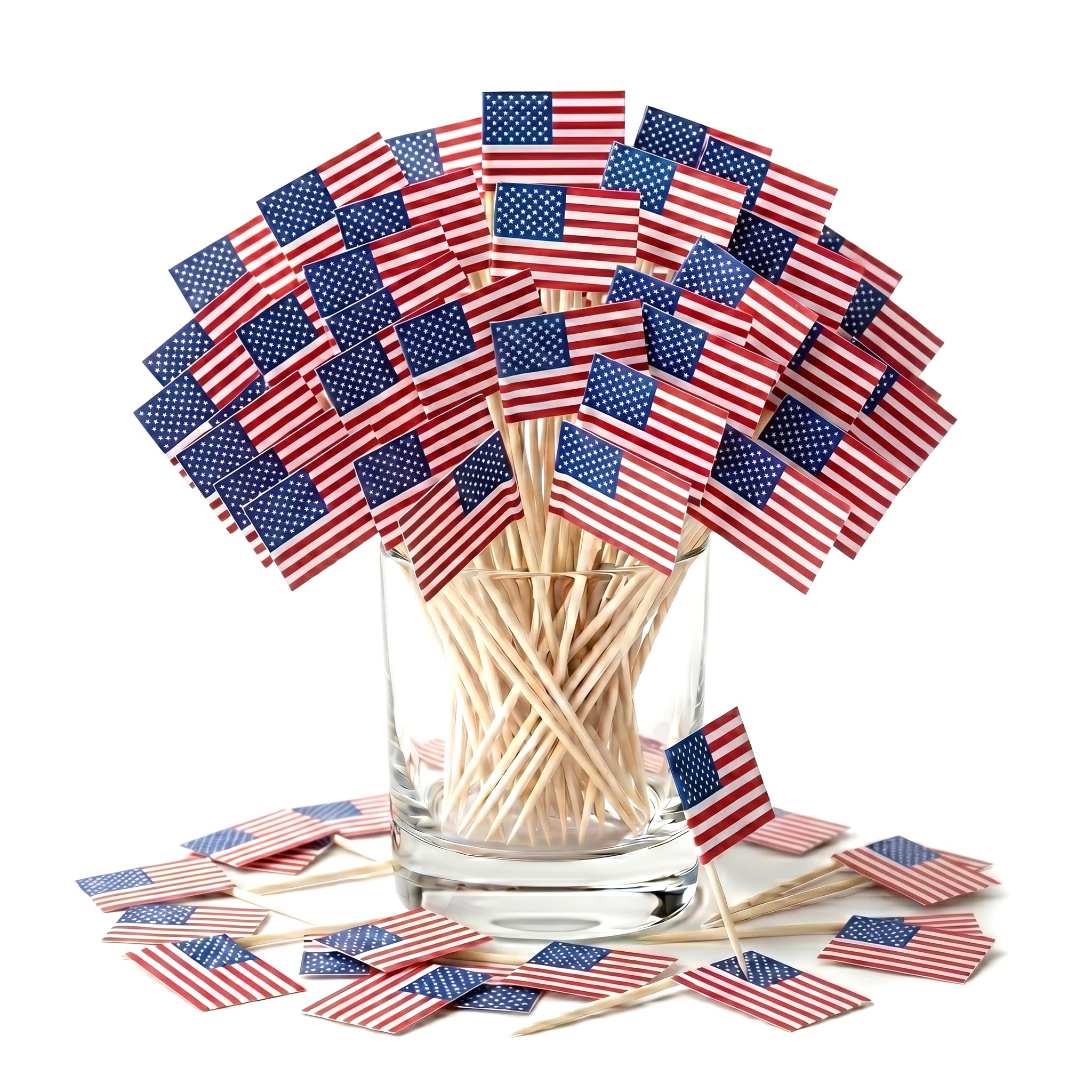 Komonee 500 x USA American Flag Toothpick Flags – Cocktail Sticks for Sandwiches, Cupcakes & Party Food | Stars & Stripes Tableware for Independence Day Super Bowl World Cup Olympics