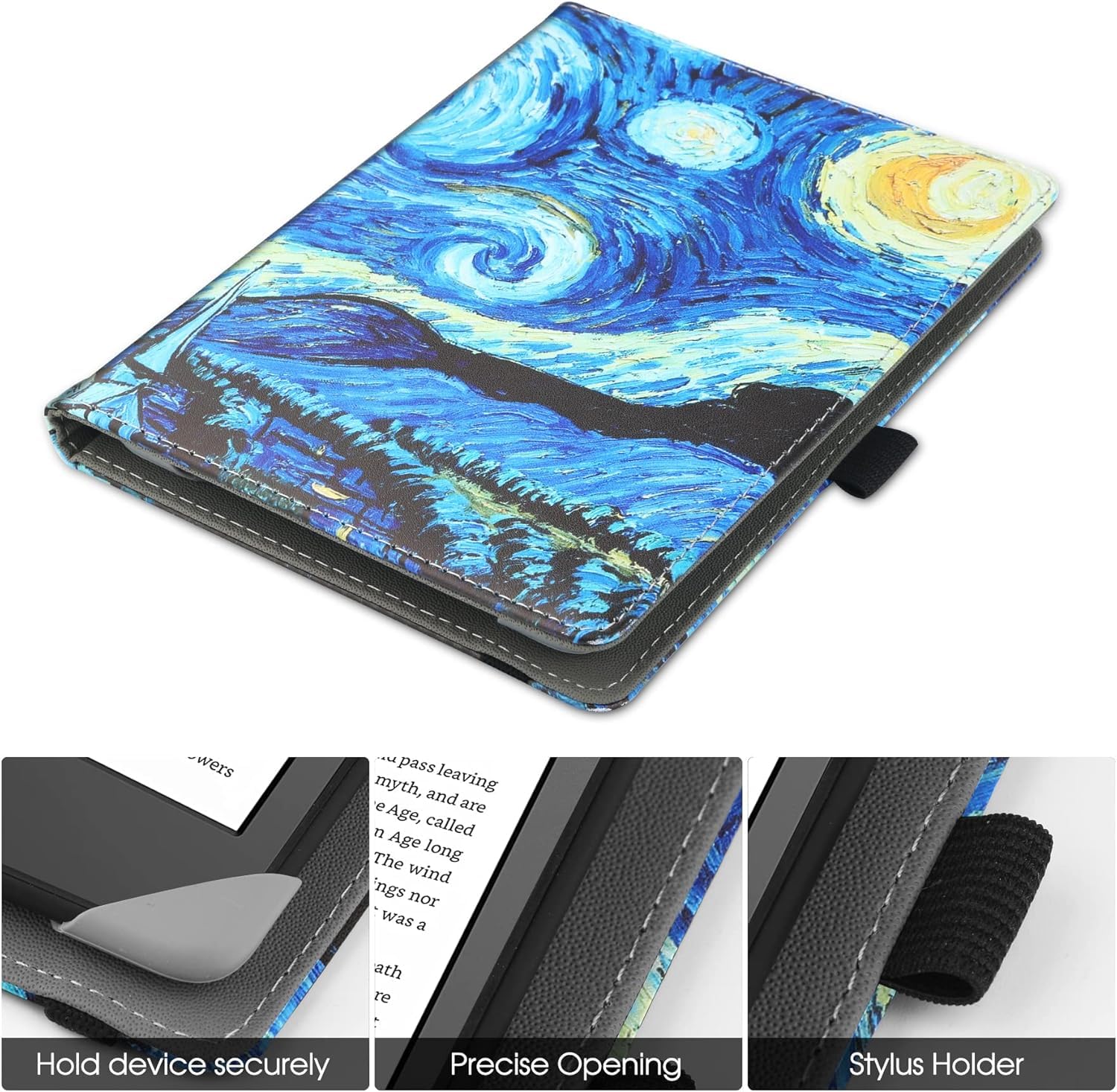Custodia Universale Per EBook Reader 6-7 Pollici - Stand Cover Con Cinturino, Blu Marmo - Foto 10