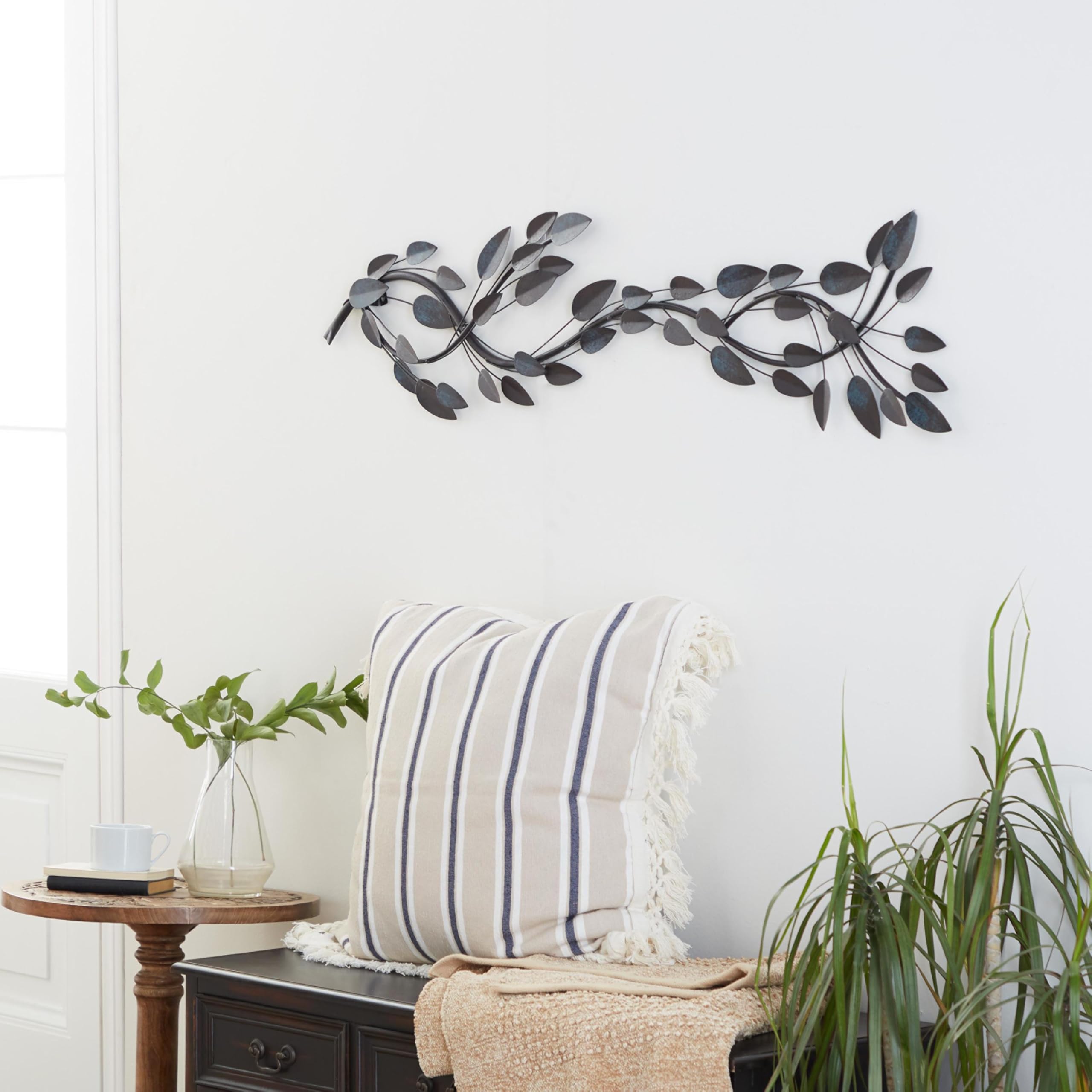deco 79 metal leaf home wall decor wall sculpture, wall art 12" x 1" x 48", brown