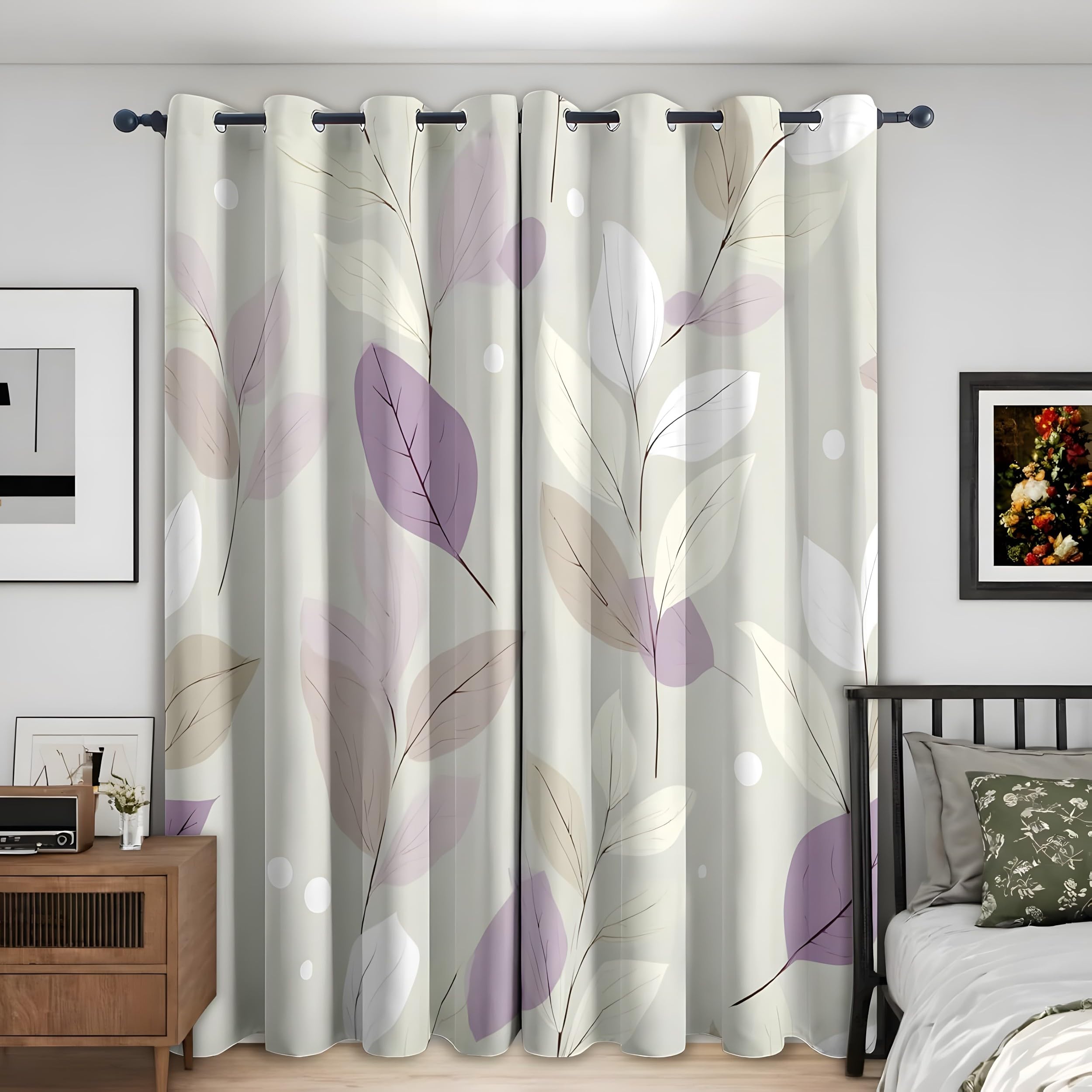 YZQGLHP Beige Leaf Pattern Curtains, W 46" x L 54" (117 x 137 cm), Modern Leaves Blackout and Heat-Insulating Curtains, Curtain 2 Pieces in a Pack, Suitable for Bedrooms and Living Rooms