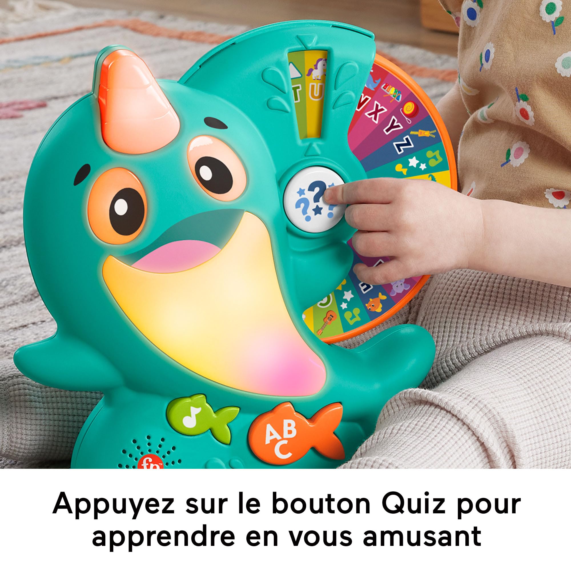 Fisher-Price Jouet Linkimals Solal Le Narval - Jeu Interactif pour Bébé 18 Mois et Plus - Jouet Educatif Musical et Lumineux pour Apprendre Les Chiffres et Les Lettres - Version Française, HRC56