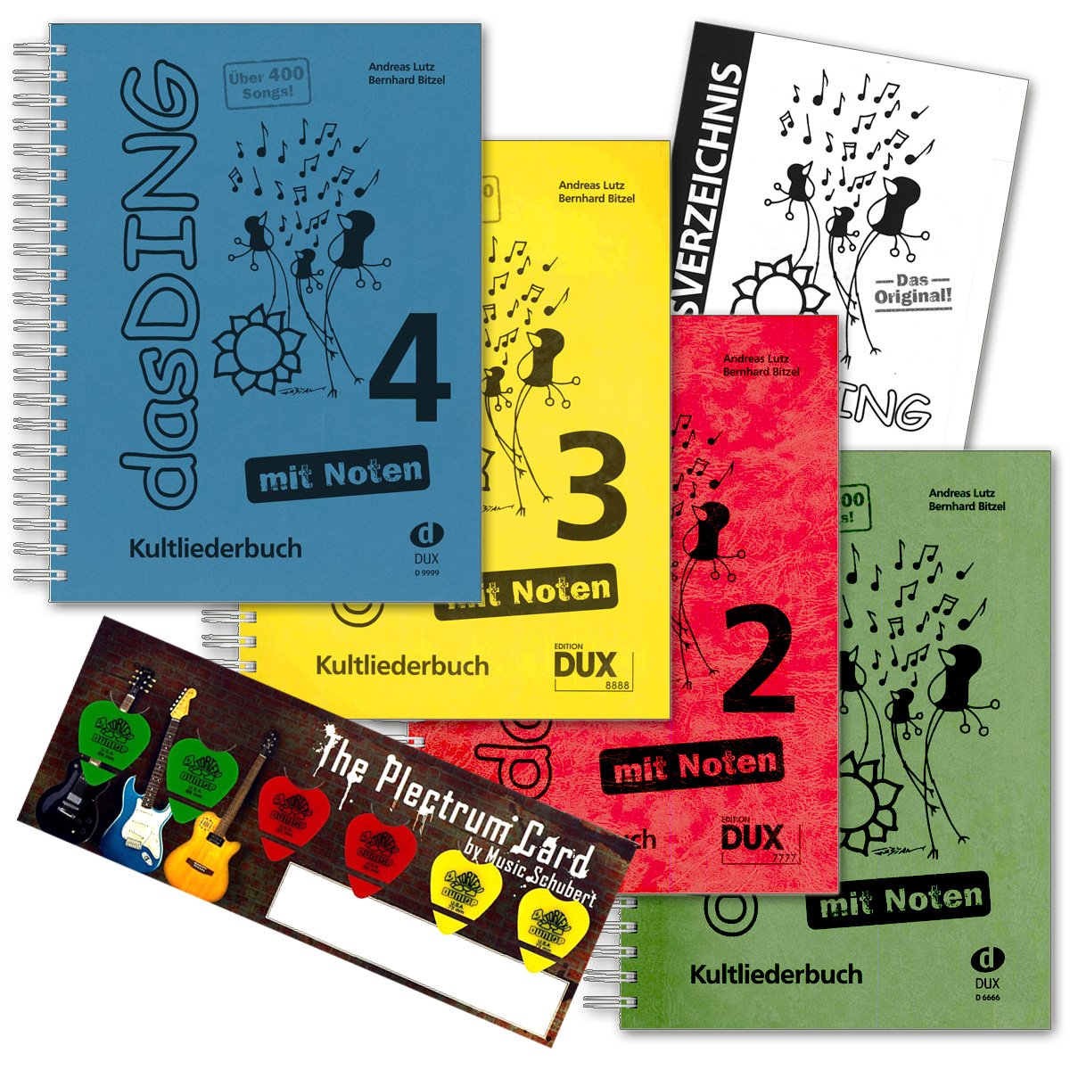Das Ding 1+2+3+4 - Libro de Canciones con partituras (más de 1600 Canciones) en el Set de Tarjeta de púa © y Extra Total de índice – alfabetizado.