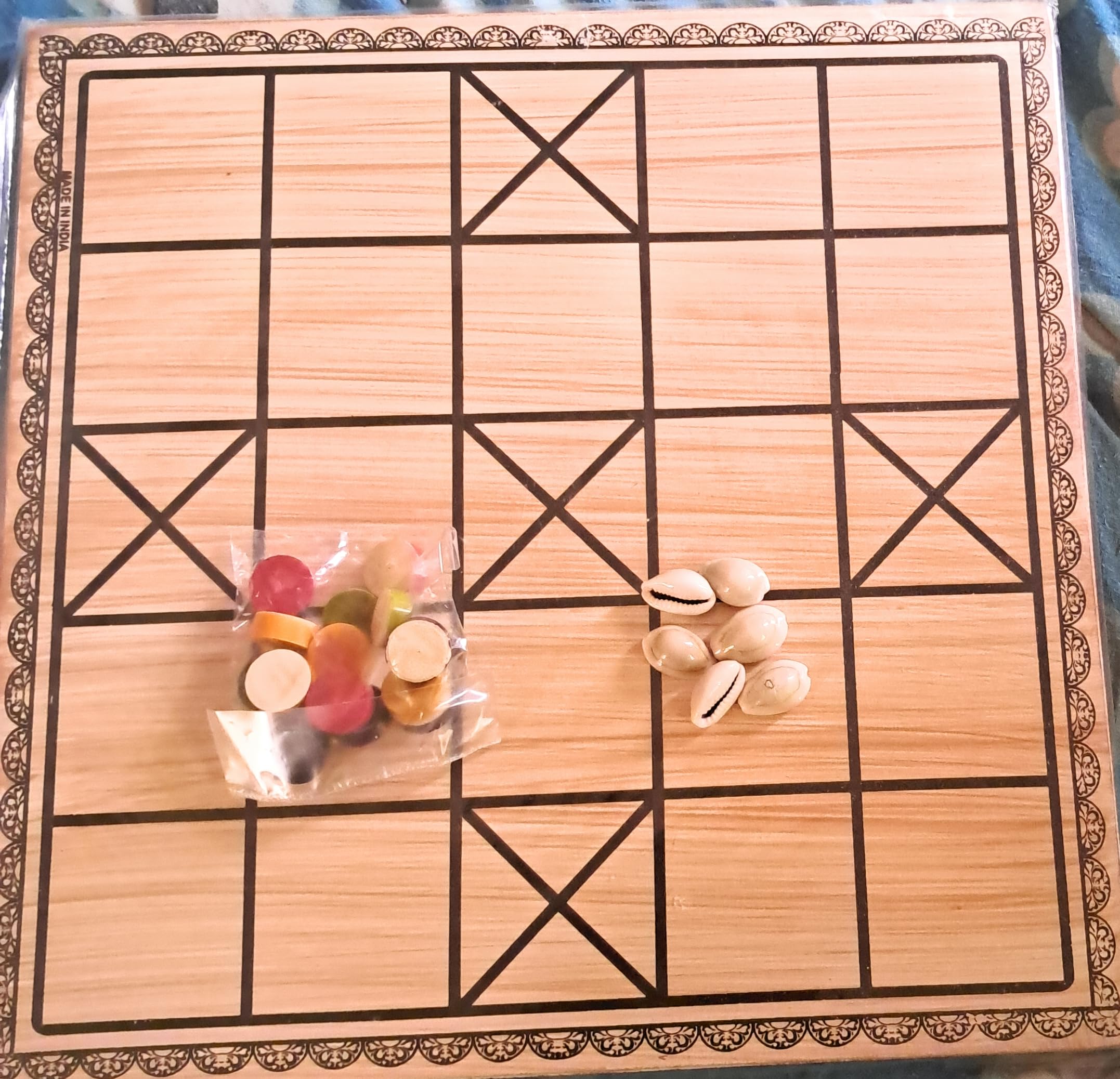 Crafts India® Handcrafted channapatna Wooden Chowka bara,Katta Mane,Taayam,Kaangi Chaala,Kaana Dua,Traditional Indian Ludo Board Game,Classic Board Game,L 5 & 7 Toys
