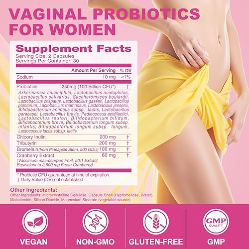 Miniatura 2 de Probióticos vaginales para mujeres, suplemento de probióticos y prebióticos y sinbióticos Akkermansia para la salud vaginigal, equilibrio de pH,