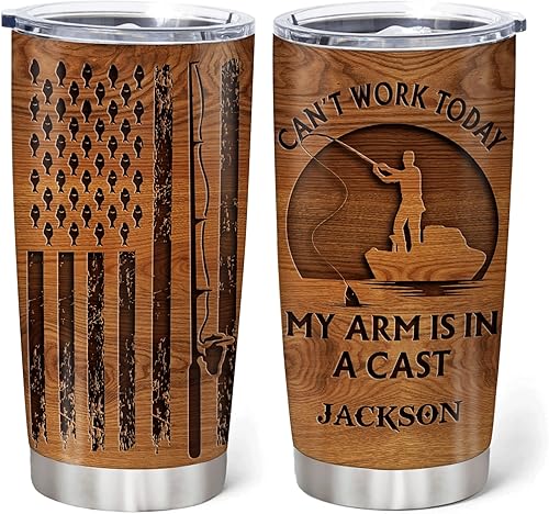 Miniatura 7 de Hyturtle Regalos de pesca personalizados para hombres, vaso de acero inoxidable de 20 onzas para amantes de la pesca, carrete genial para papá,