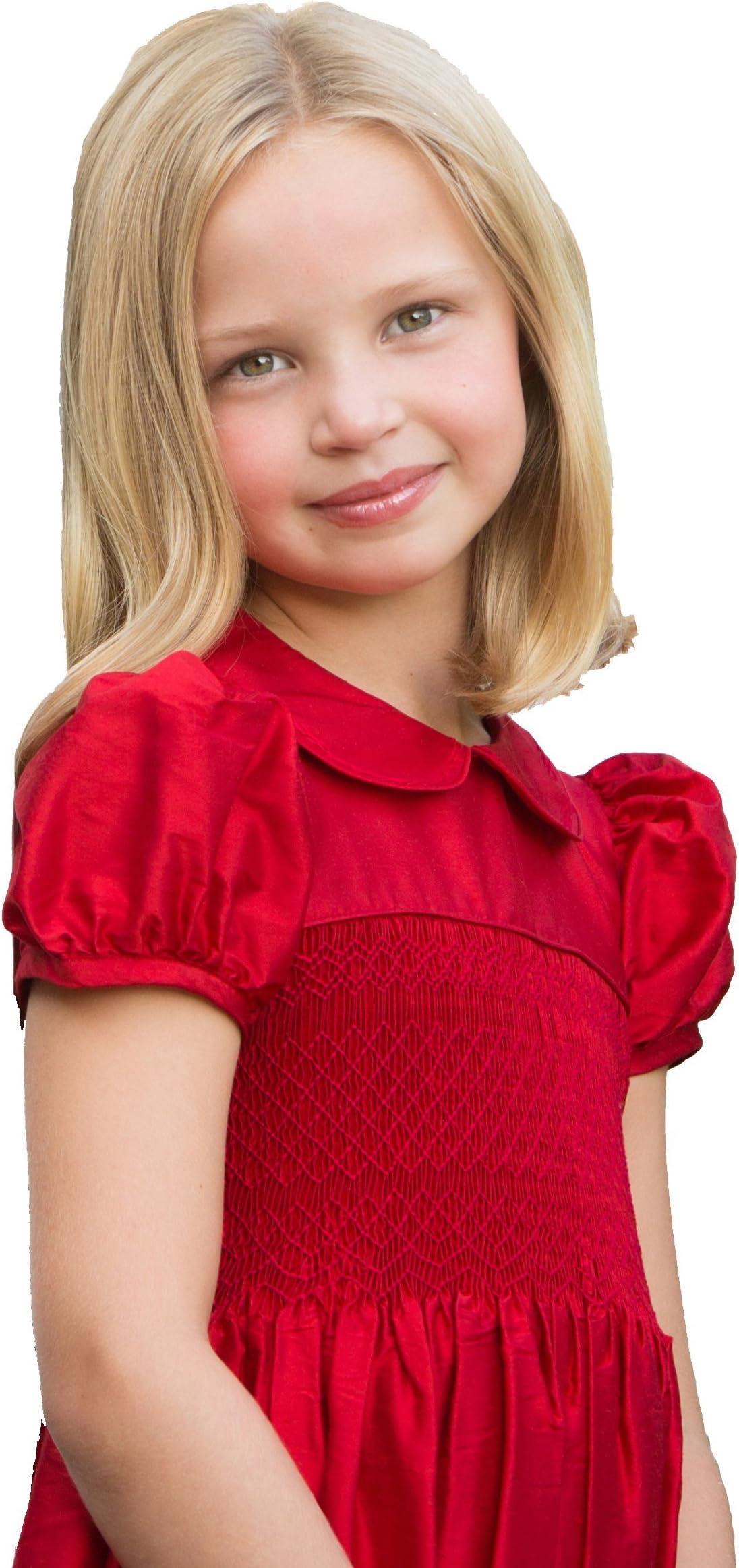 Girls Red Flower Girl Dress Smocked Christmas Silk Formal Dresses (7)