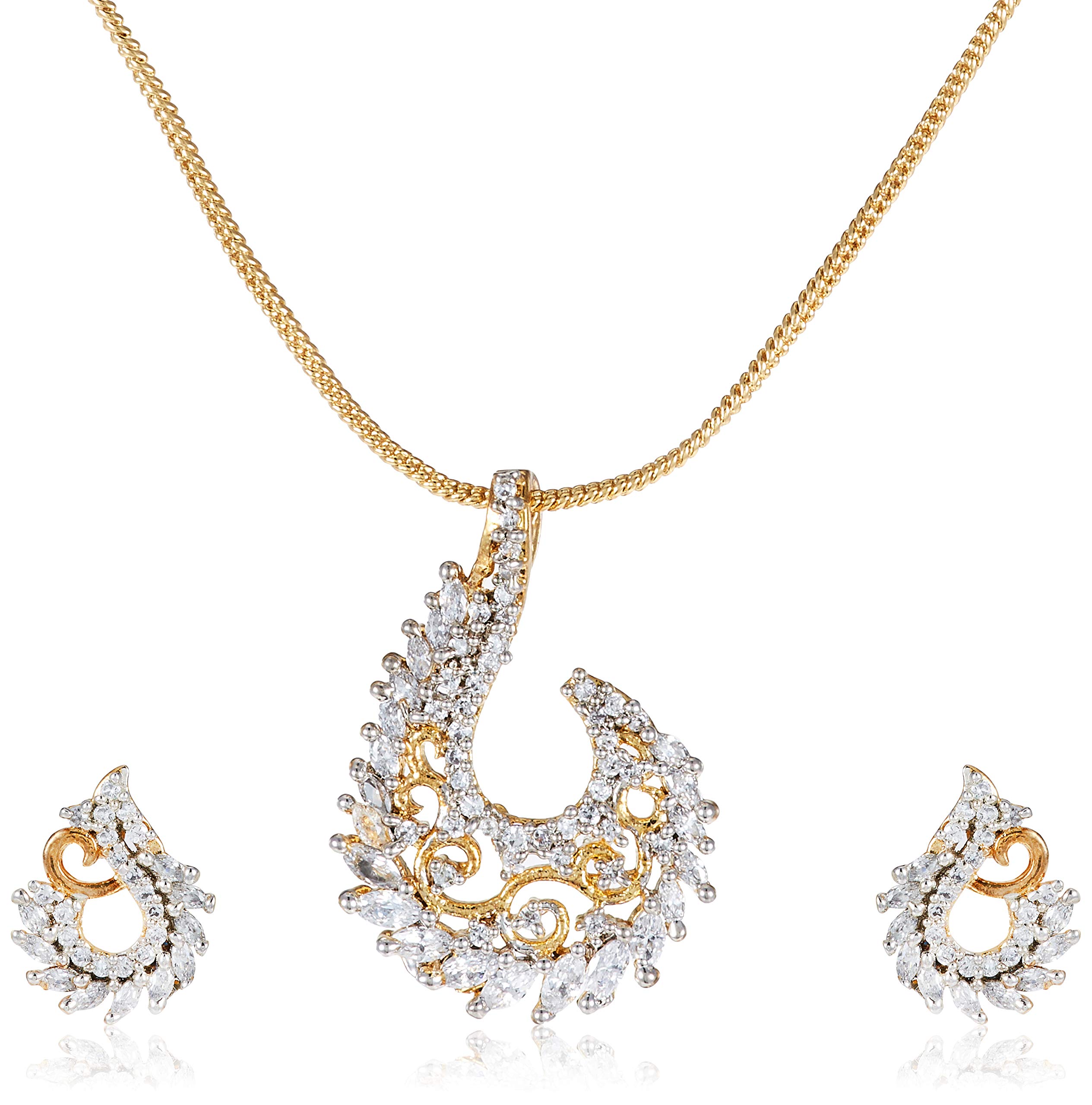 Estele 24 Kt Gold and Silver Plated AD-CZ Studded Delicate Leaf Tendril Pendant Earring Set_Adjustable (B08D8RG525) Amazon Price History, Amazon Price Tracker