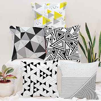 black and white patterned cushions