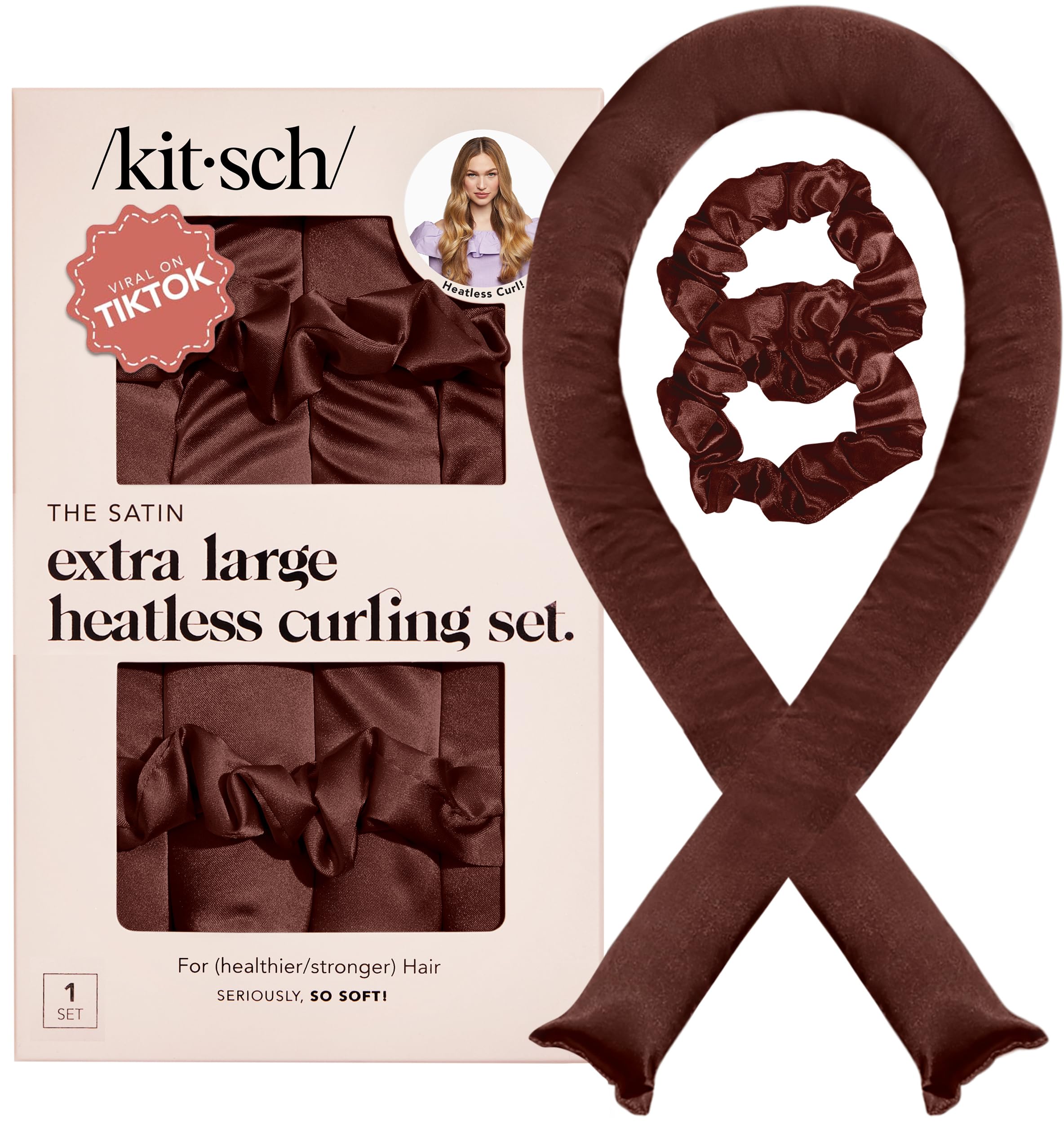 Kitsch XL Lockenwickler Ohne Hitze – Satin Lockenband über Nacht für große Locken, Lockenwickler zum Schlafen, Frizz-frei & ohne Hitzeschaden – Jumbo Lockenband – Chocolate