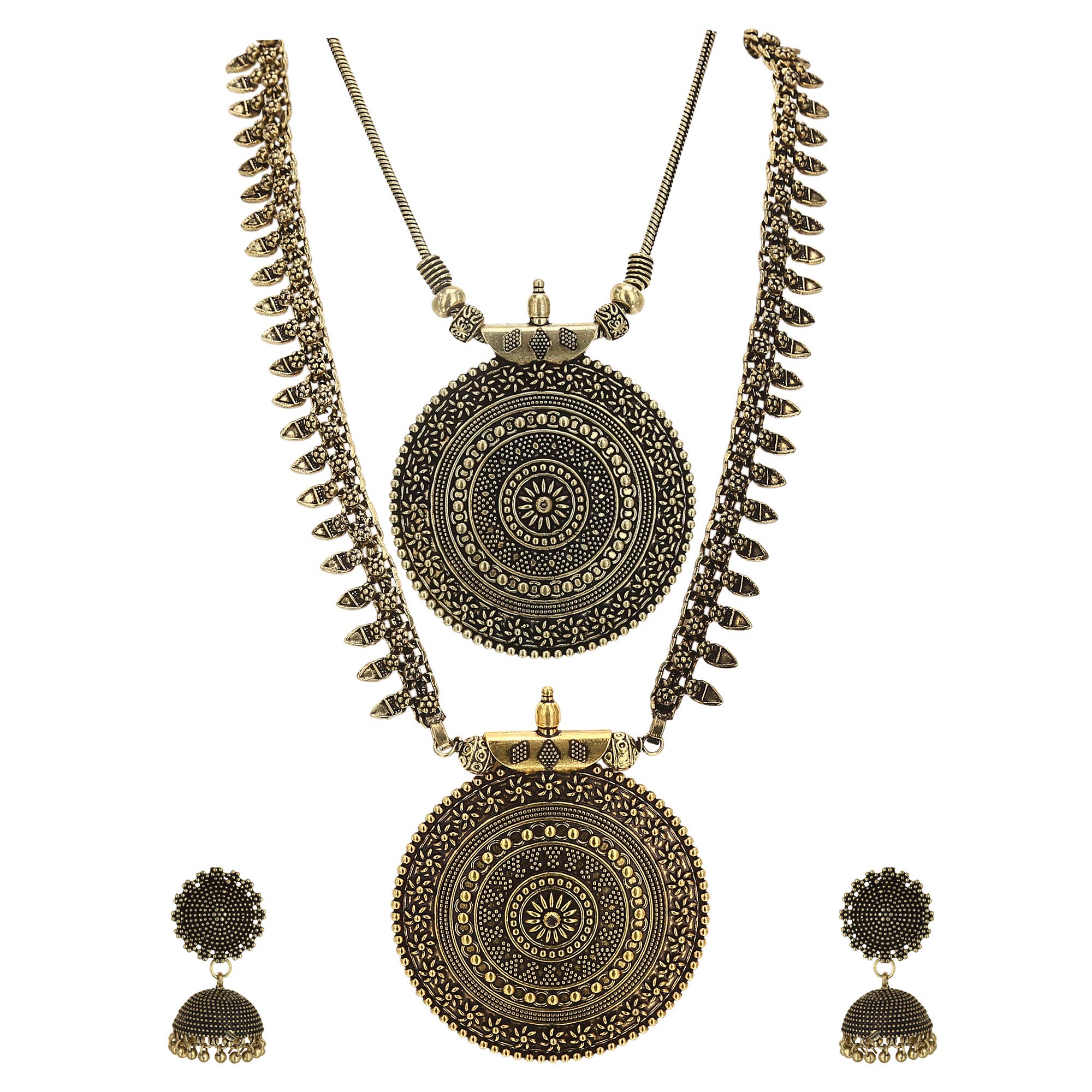 Sasitrends Oxidized German Antique Gold Pendant Necklace with Long Haram and Earrings for Women and Girls (B07XHLVRKH) Amazon Price History, Amazon Price Tracker