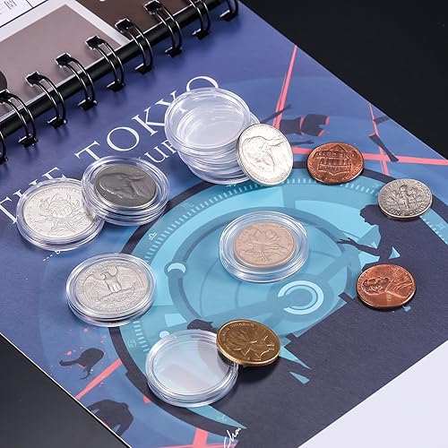 Miniatura 6 de 100 unidades de 0.984 in titular de la moneda cápsulas transparente redondo plástico contenedor contenedor de monedas para suministros de colección