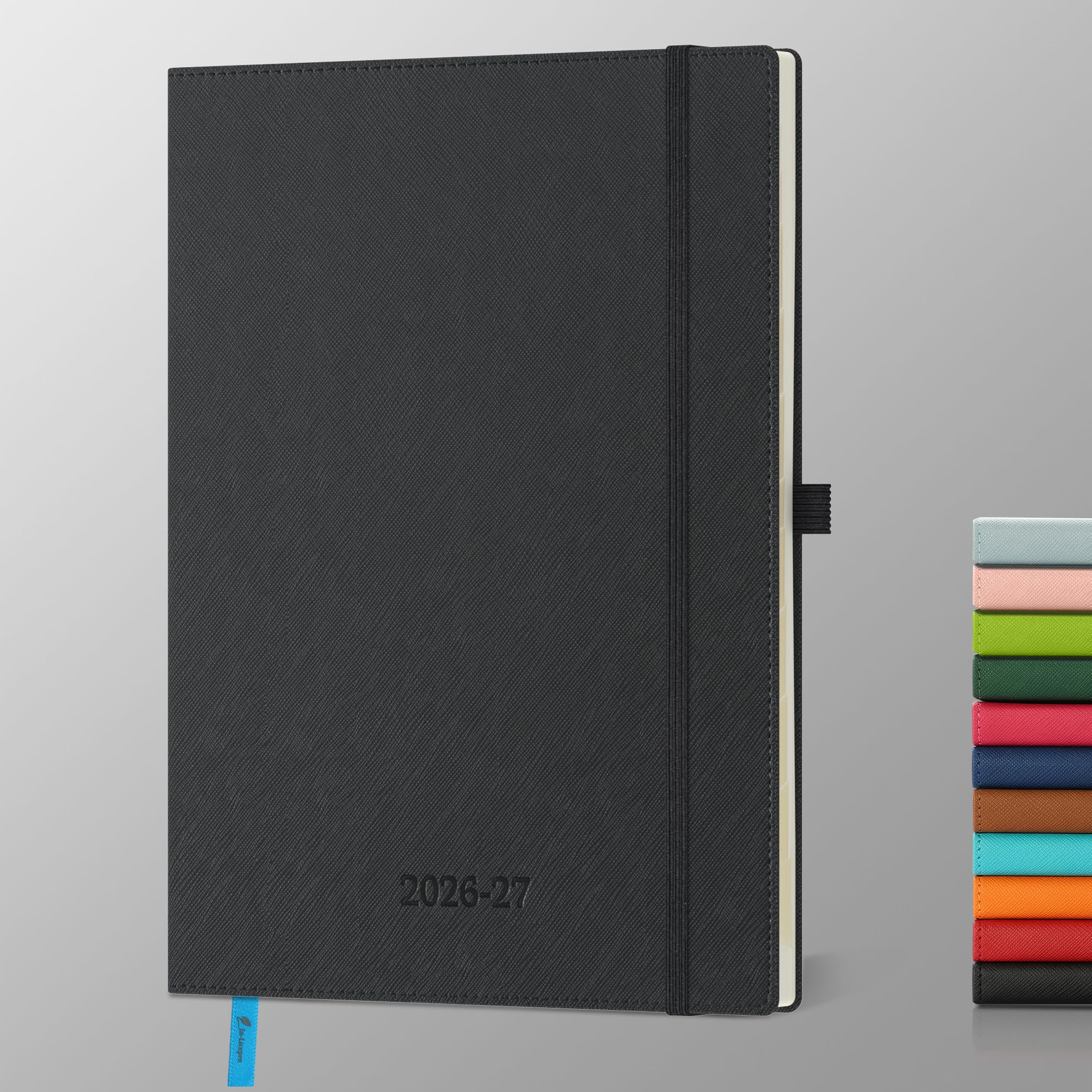 IN-LUXPRO Kalender 2026 2027 Wochenplaner,18-Monate Buchkalender (Jul.2026-Dez.2027) Monatskalender mit Ausgaben & Notizseiten A4(29x21,5 cm),mit Vegan-Leder & Notizseiten,Schwarz,Querformat.