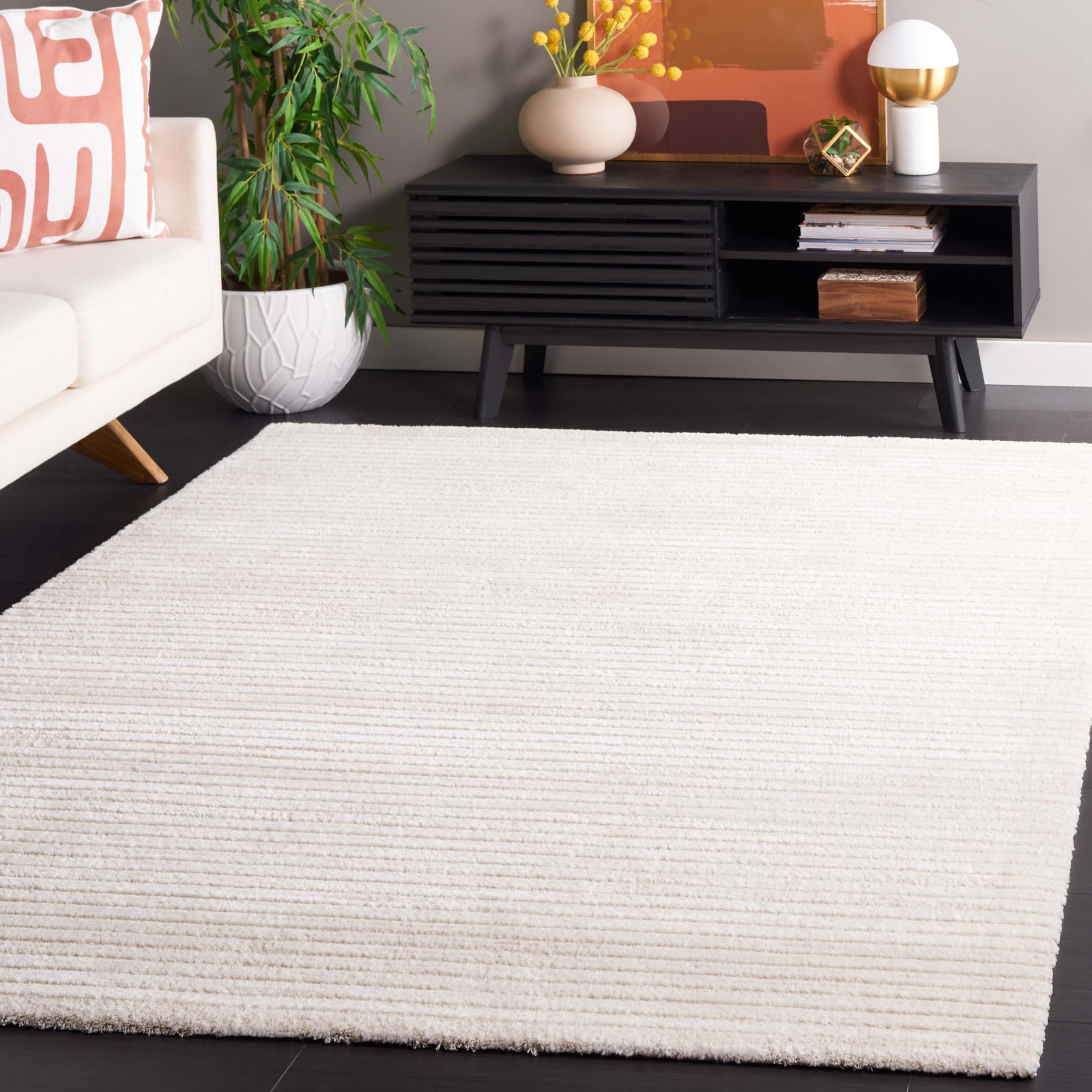 Tapis à poil court 122x183 cm de style contemporain ivoire beige