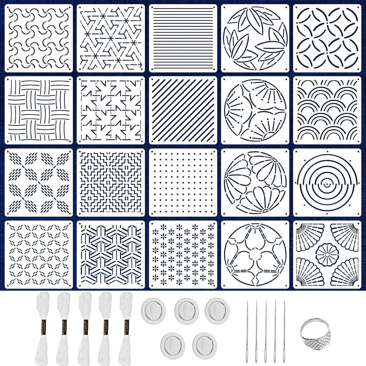 36 Piece Sashiko Stencil Set,Reusable Sashiko Templates Kit