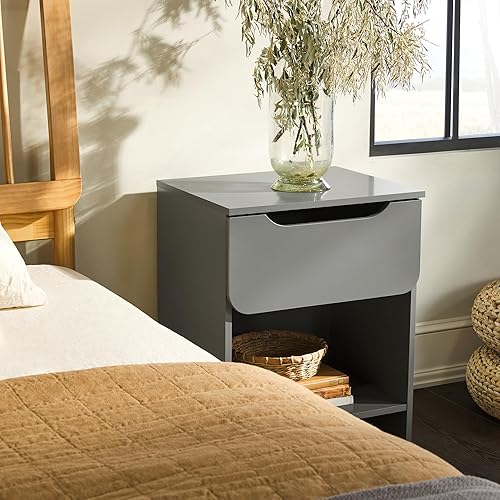 Miniatura 10 de Walker Edison Moderna mesita de noche simple con 1 cajón, 20 pulgadas, color negro