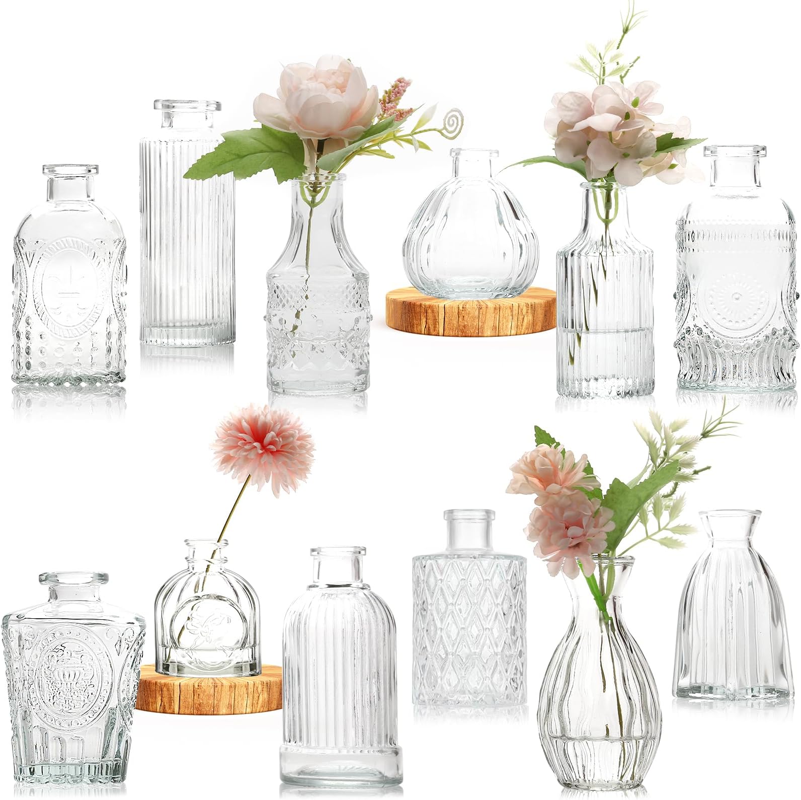 Lot De 9 Petits Vases 12 Cm Avec Couvercle étanche - Verre, Reconditionnés, Pour Déco Mariage