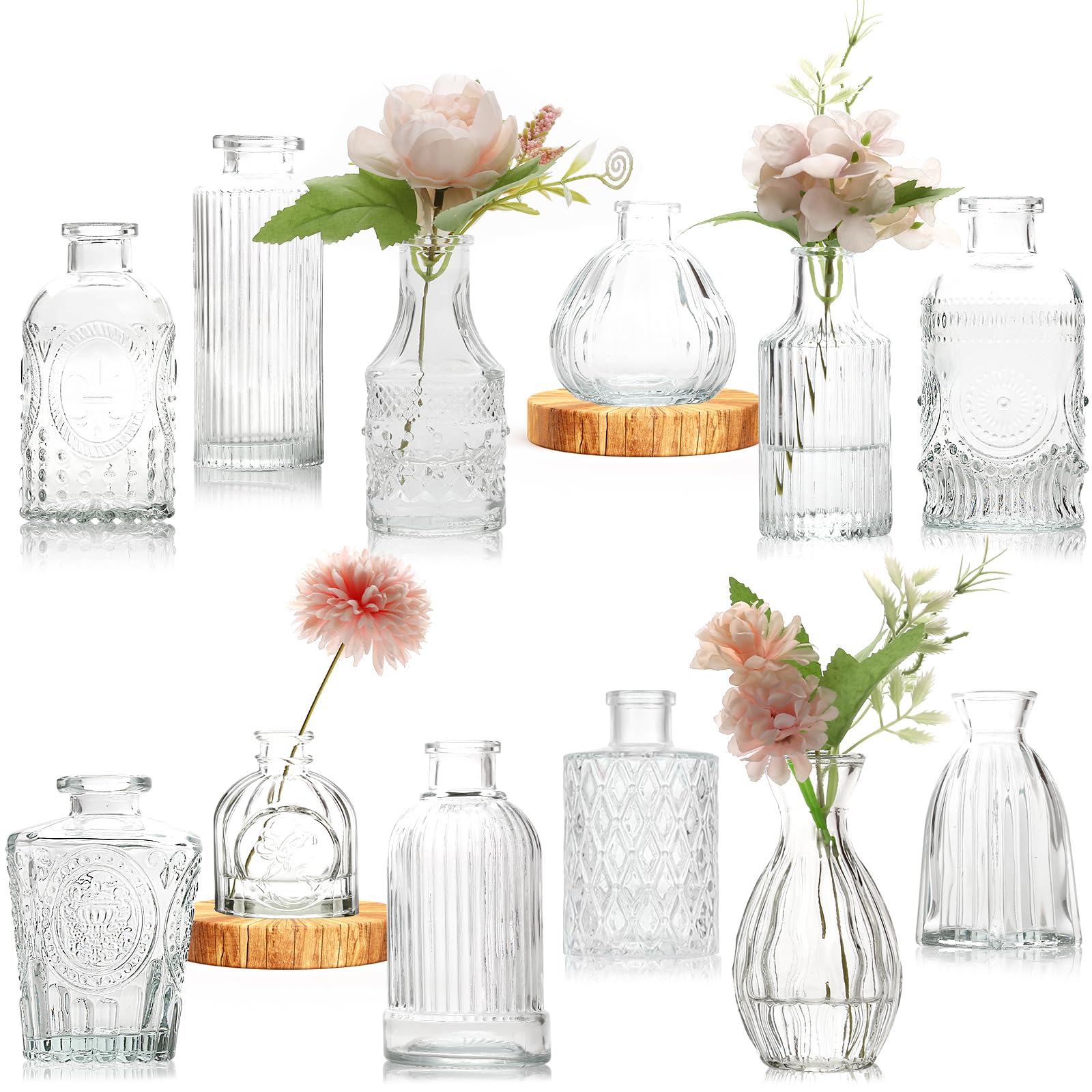 Sahallo Mini Vasen Set - 6 Stück Gestreifte Glasvasen 13cm Für Tischdekoration