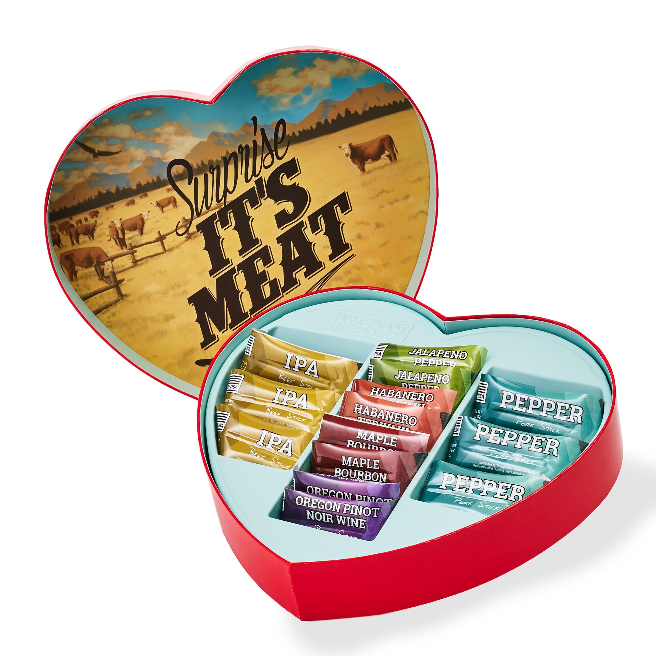 Jerky Heart – Includes 14 Delicious Beef Jerky Snacks With Flavors Like Habanero and Maple Bourbon – In A Delightfully Surprising Heart-Shaped Box