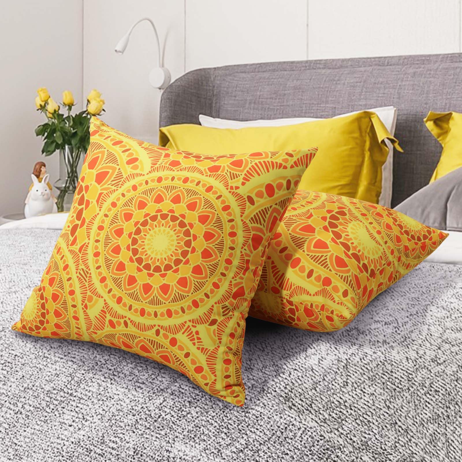 Betadistor Cushion Covers 18x18 Inches Set of 2 Decorative Throw Pillow Cover Outside for Garden Furniture Patio Couch Sofa Bed Linen Balcony 45x45cm,Yellow And Red - Image 2