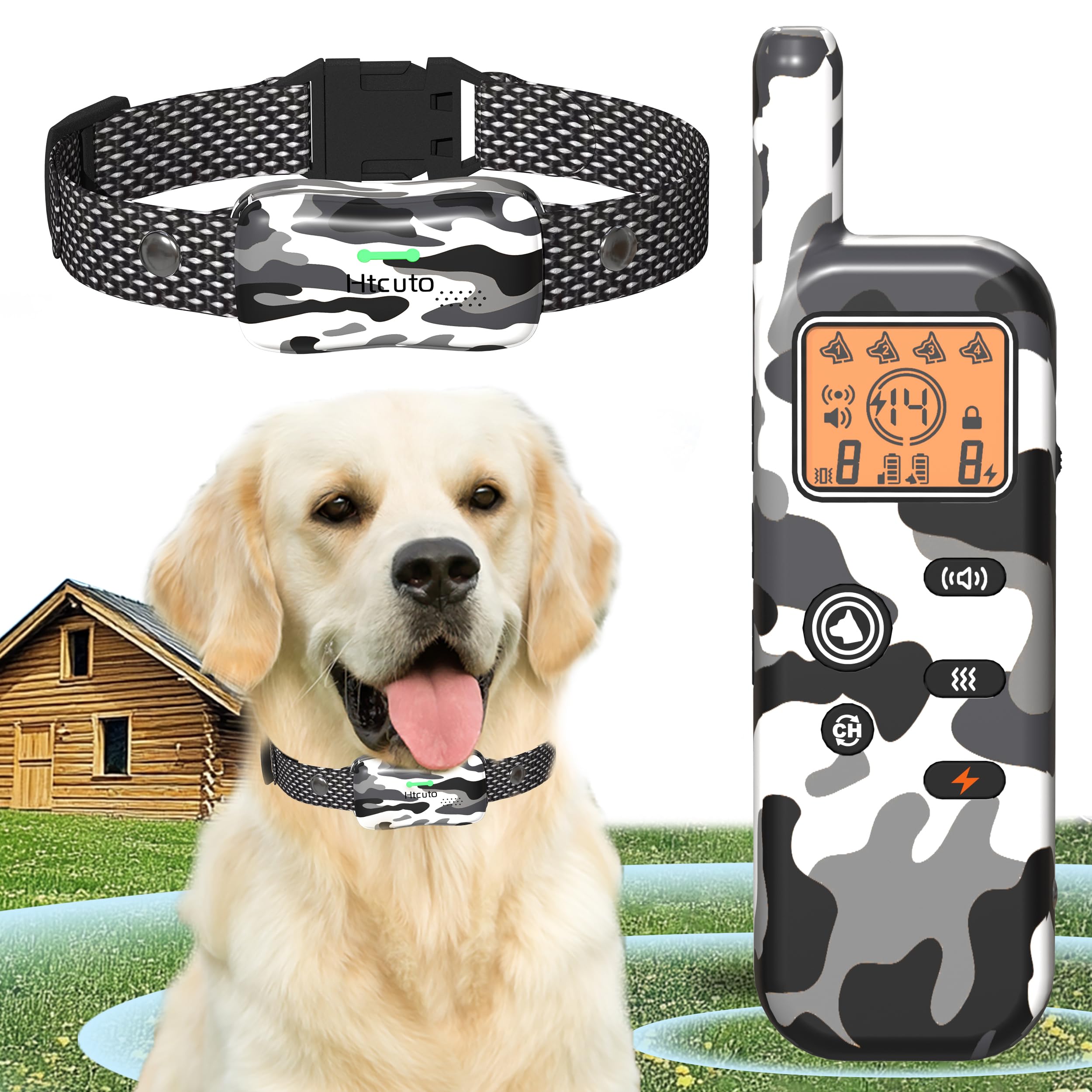 Htcuto Wireless Dog Fence & Ultrasonic Training Collar- 1160-Yard Adjustable Boundary for Outdoor, 4 Modes (Beep/Vibration/Static/Ultrasonic), IPX7 Waterproof, Remote Control, 185-Day Standby(1V1)