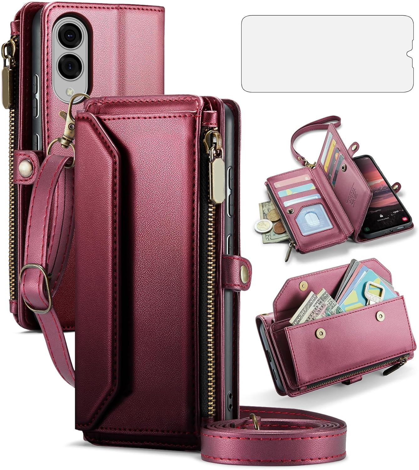 Asuwish Phone Case for Samsung Galaxy S25 Edge 5G Zipper Wallet Cover with Tempered Glass Screen Protector and Flip RFID Blocking Card Holder Cell S25Edge 25S S 25 25Edge 6.66 2025 Women Girls Black