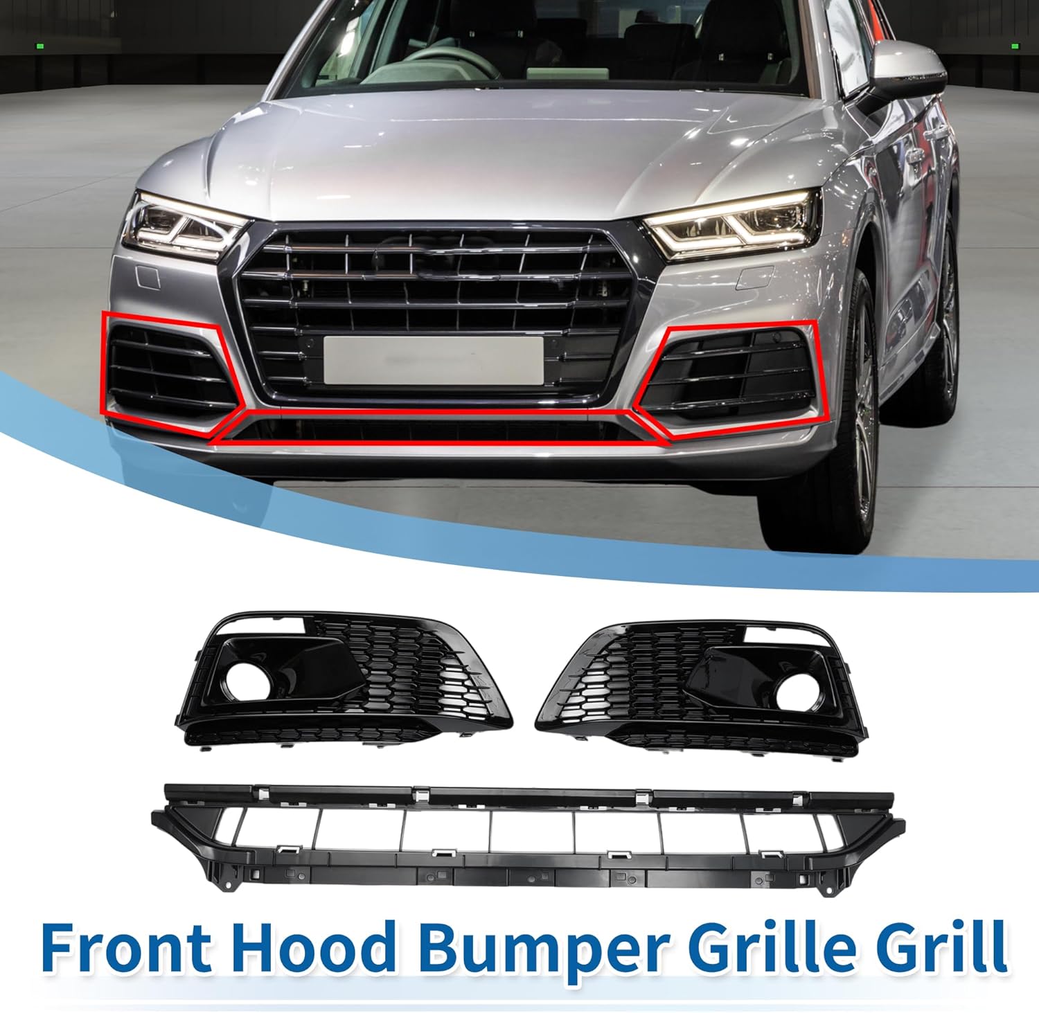 X AUTOHAUX Front Lower Hood Bumper Grille Grill Fog Light Grille Cover for Audi Q5L Front Lower Bumper Kidney Grille Grill Sport Style Facelift Black 1 Set