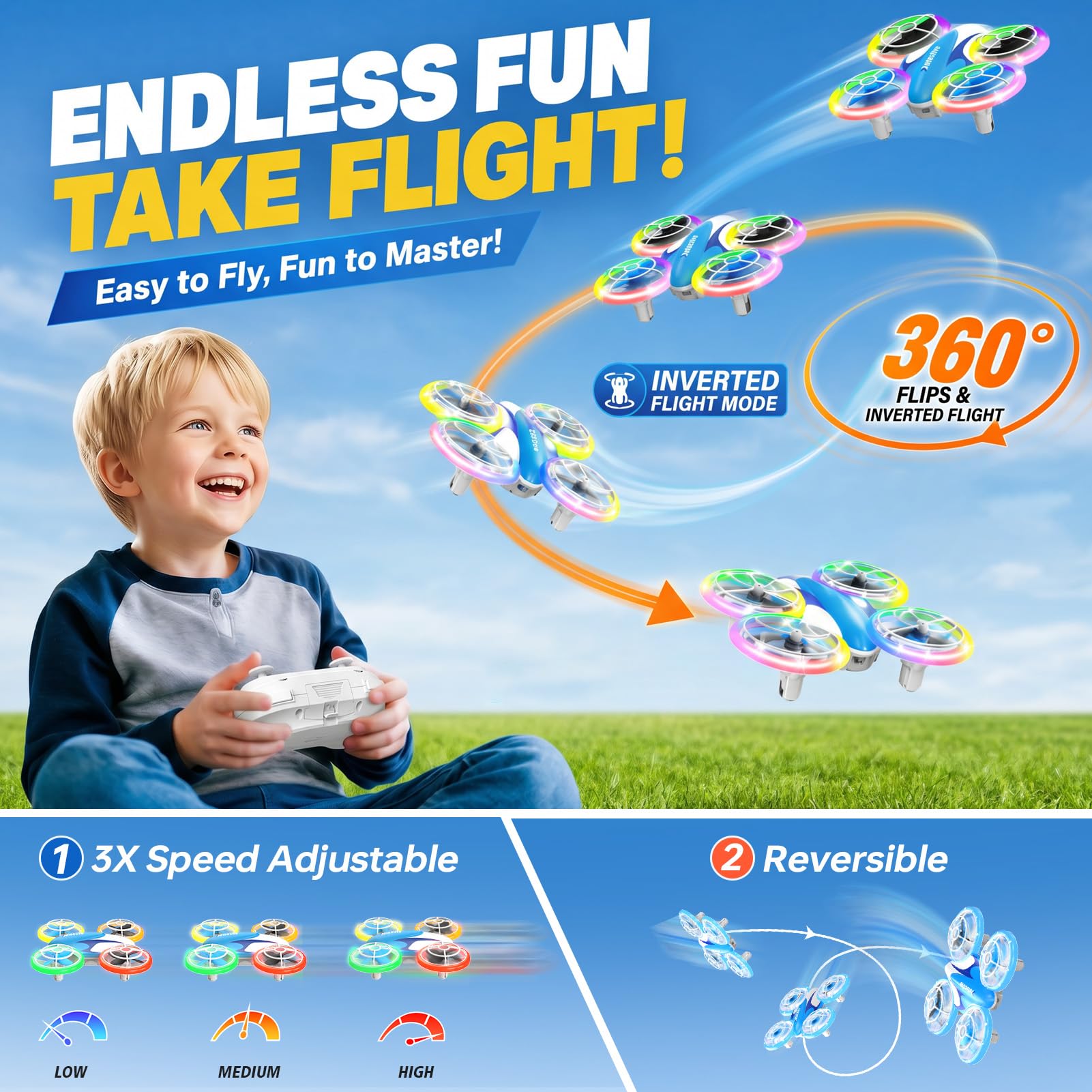 Mini Drone per Bambini e Principianti, Droni Quadricottero RC con Luci Colorate e 3 Batterie, Giocattolo Regalo per Telecomando da 6 7 8 9 10+ Anni