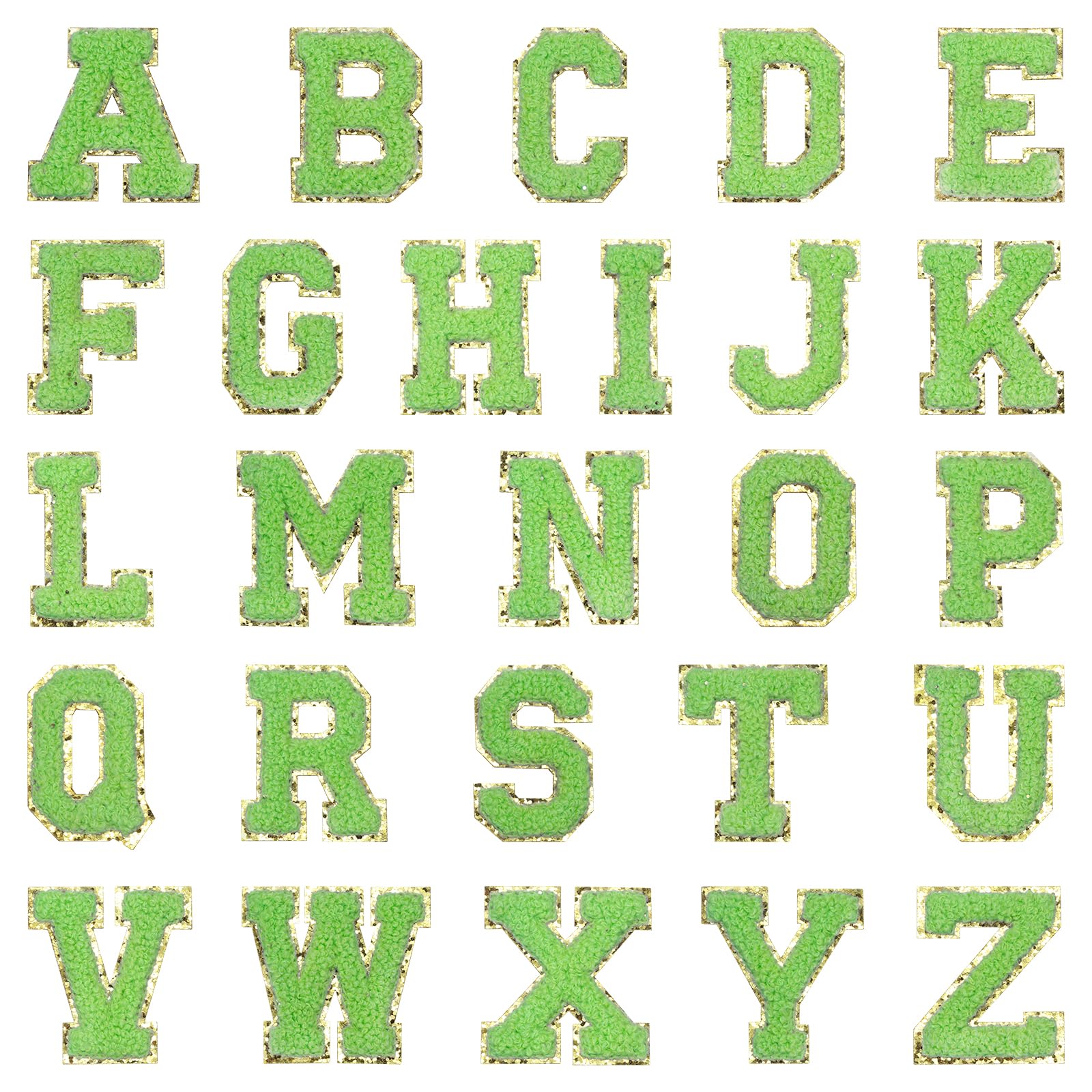 Écussons brodés en chenille A-Z verts pour customiser vos vêtements et tissus (52 pièces)